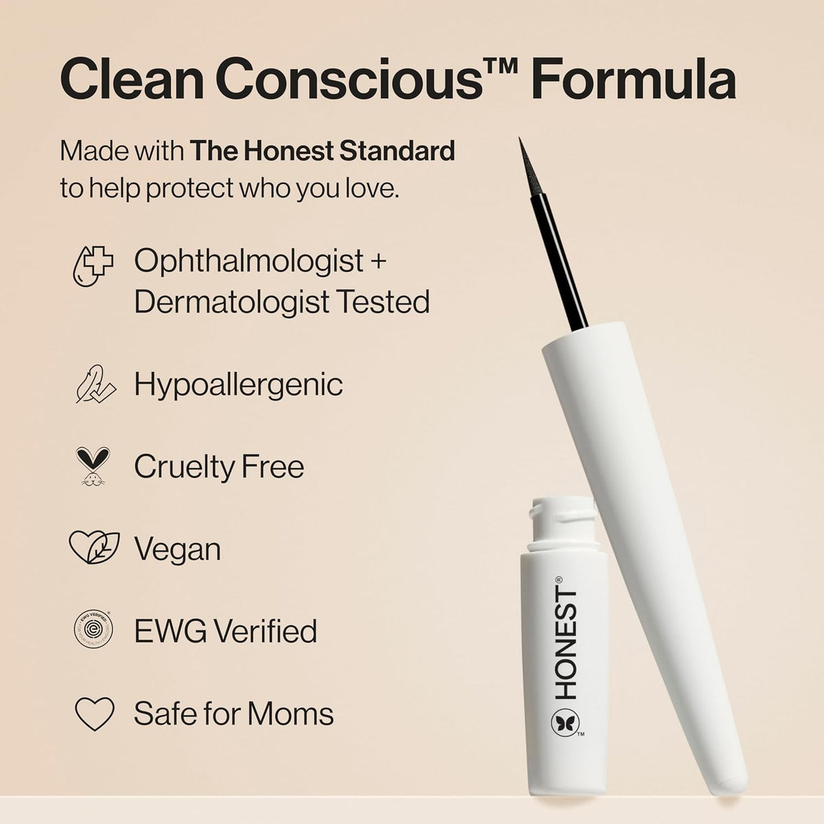 Honest Beauty Longlasting Liquid Eyeliner | Smudge + Flake Proof, Precise Application |