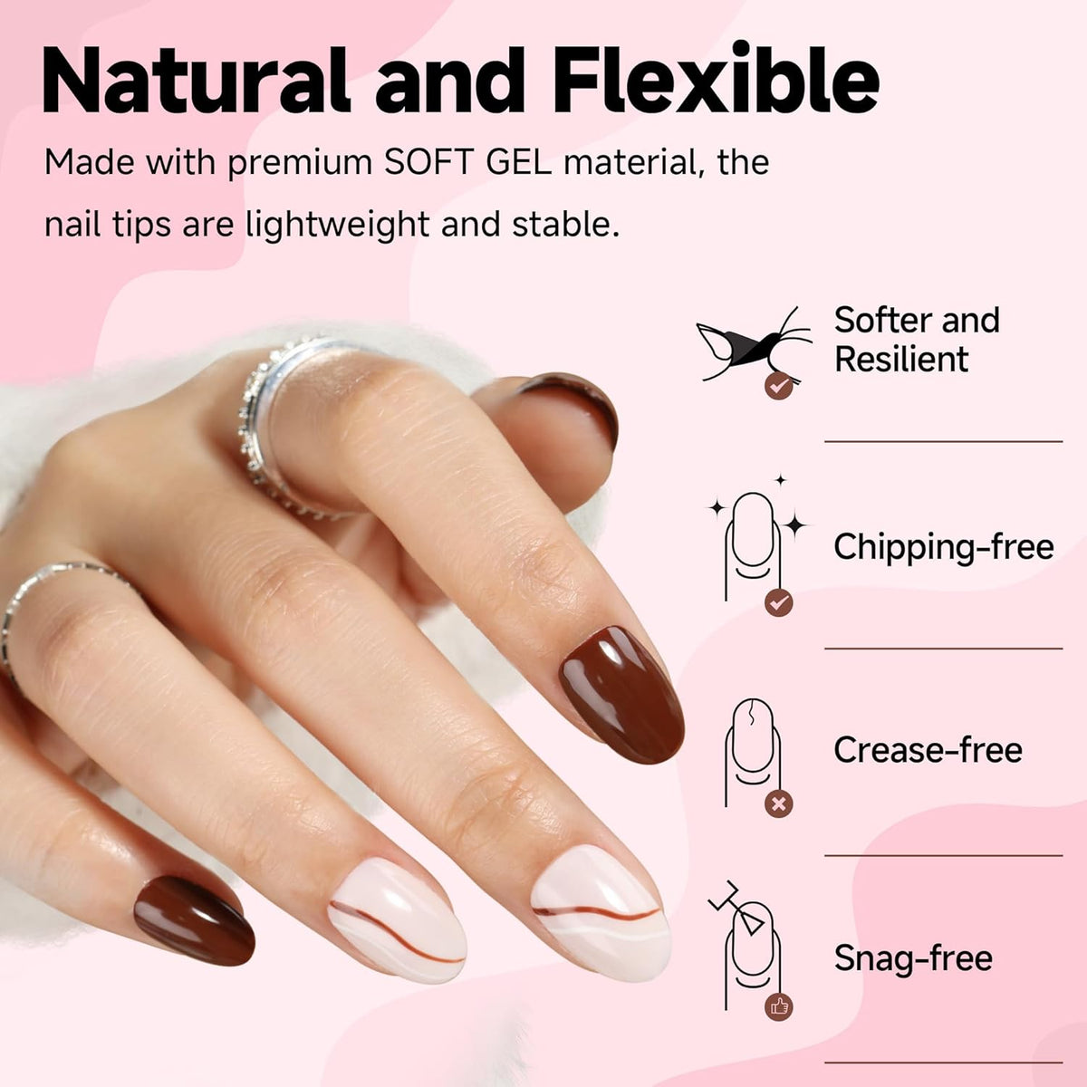 UNA GELLA Oval Round Nail Tips Half Matte 504pcs Short Oval Round Gel Nail Tips Easily Nail
