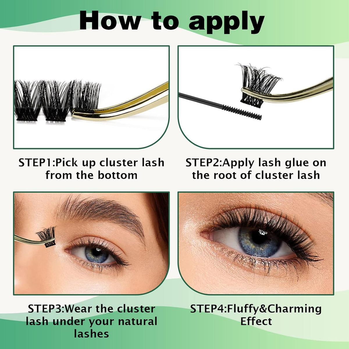 Lash Clusters 96pcs Individual Lashes Y02 D Curl 10mm Eyelash Clusters KEYYOU Volume Wispy Lash