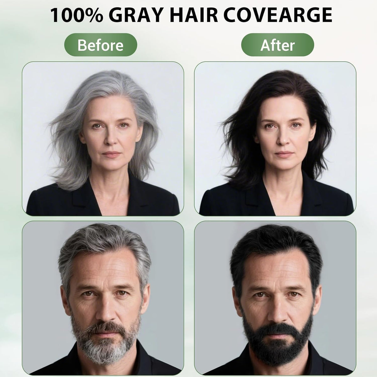 Black Hair Dye Shampoo for Women & Men, Gray Hair Coverage Herbal Natural 3 in 1 Hair Color