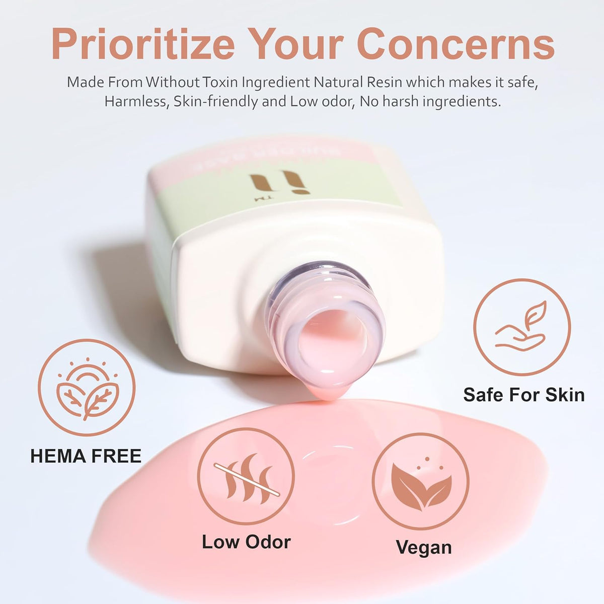 Rubber Base Builder Gel Strengthener Kit, With No Wipe Top Coat UV LED Curing, Hema Free, Vegan