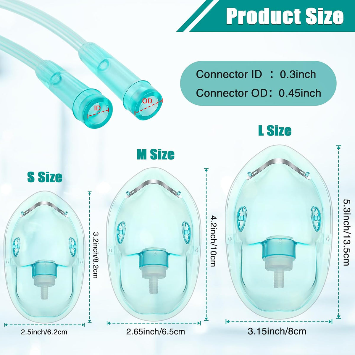 Geiserailie 3PCS S/M/L Size Oxygen Mask for Adult with 6.6 Ft Tubing and Adjustable Elastic Strap
