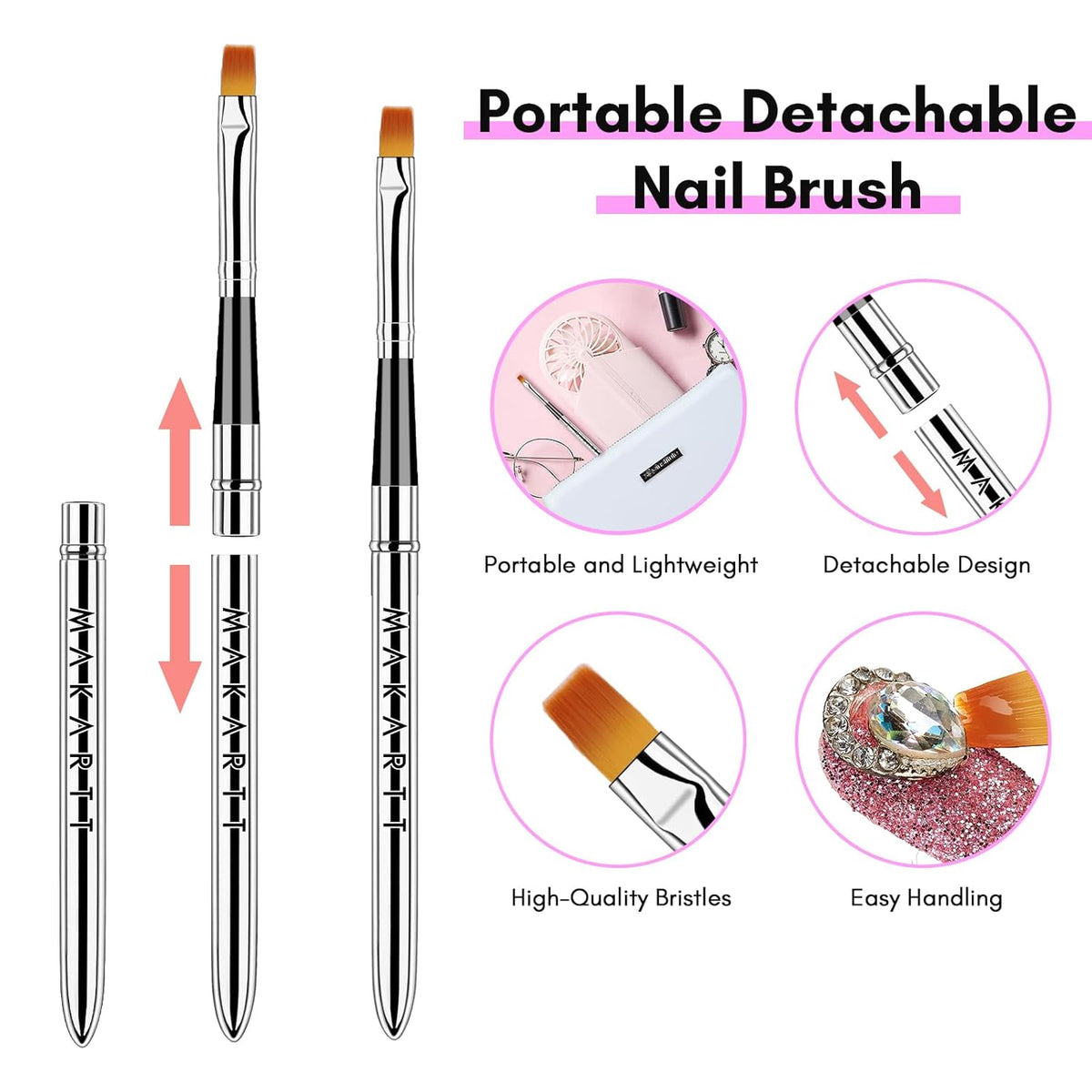 Makartt Nail Rhinestone Glue Gel with Brush Pen Set, 15ml Clear Nail Gem Glue Wipe-Off Super Strong