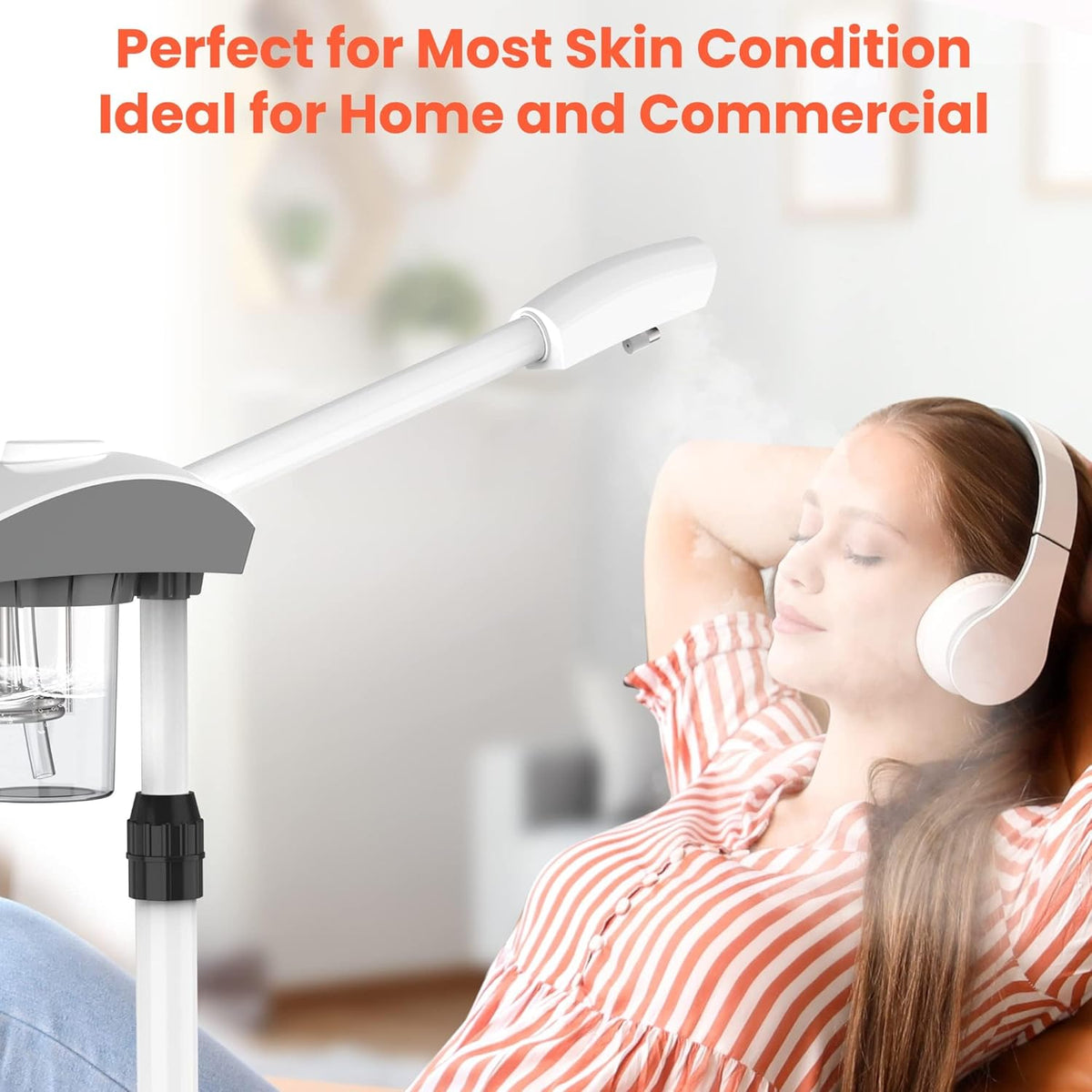 TASALON Professional Facial Steamer Machine on Wheels, Standing Esthetician Steamer with Hot Ozone