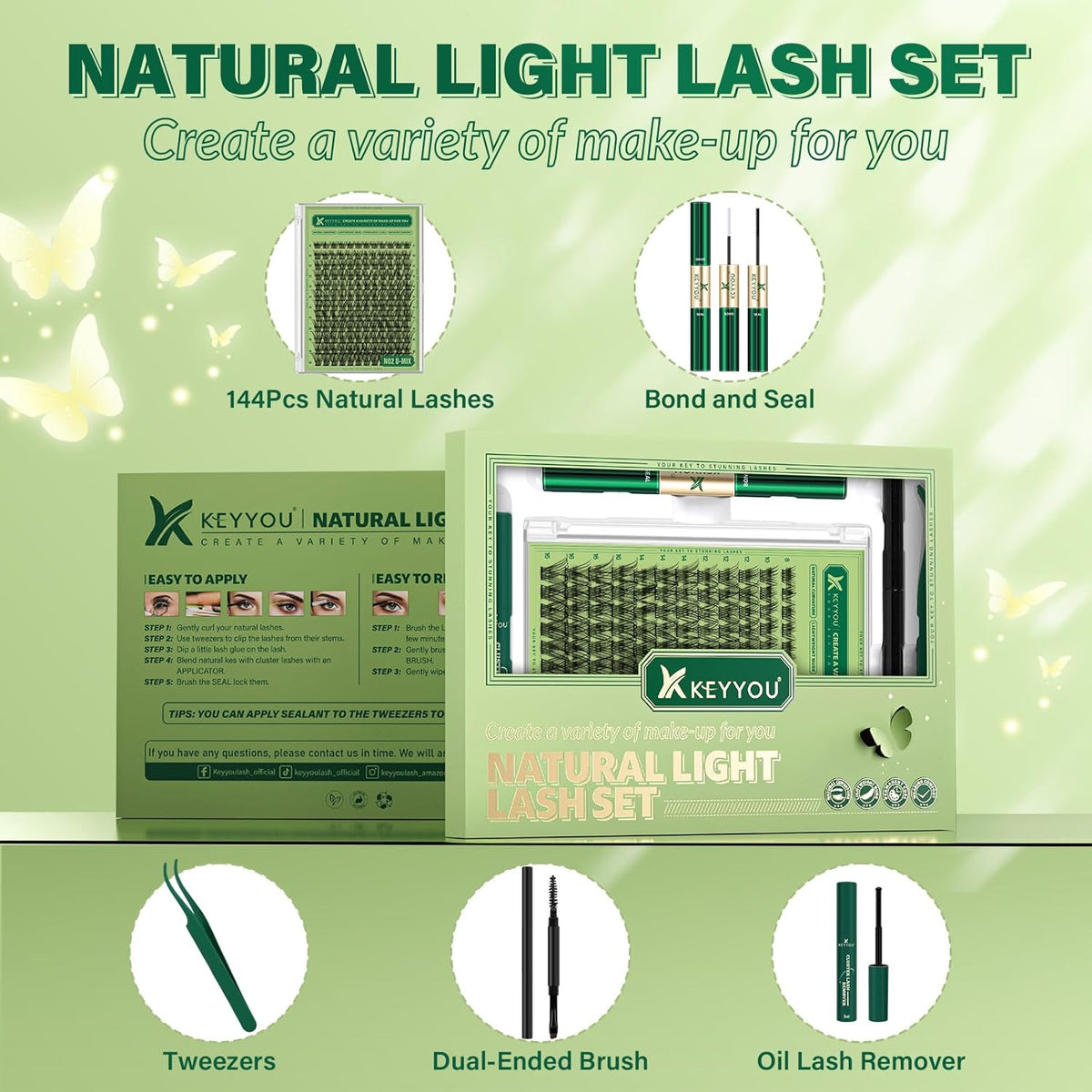 Natural Lash Clusters Kit 144Pcs DIY Lash Extension Kit Wispy Eyelash Extensions Kit D Curl 8-18MIX