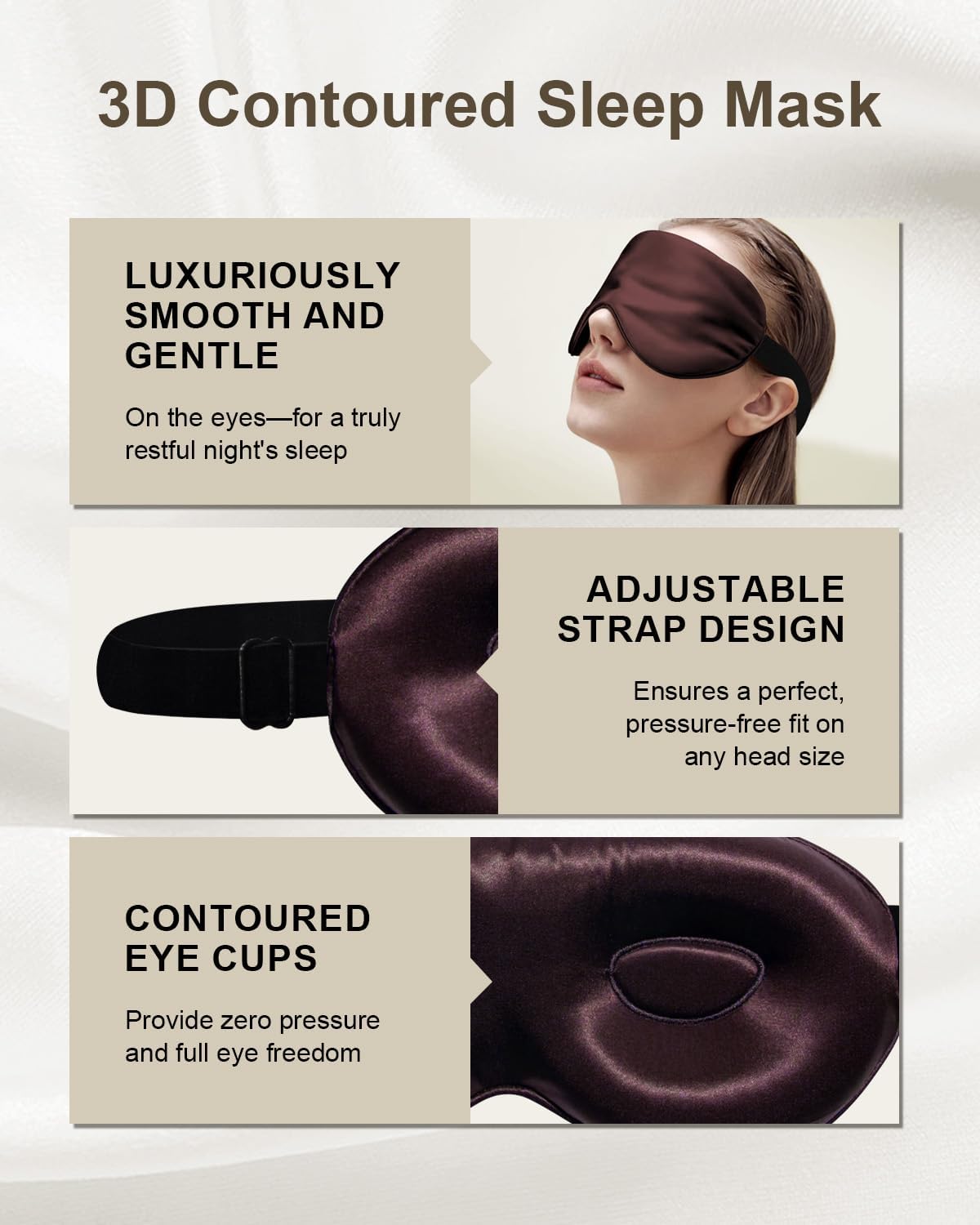 Luxury 22 Momme 100% Mulberry Silk Sleep Mask – 3D Eye Mask with Adjustable Strap, Gentle on Skin
