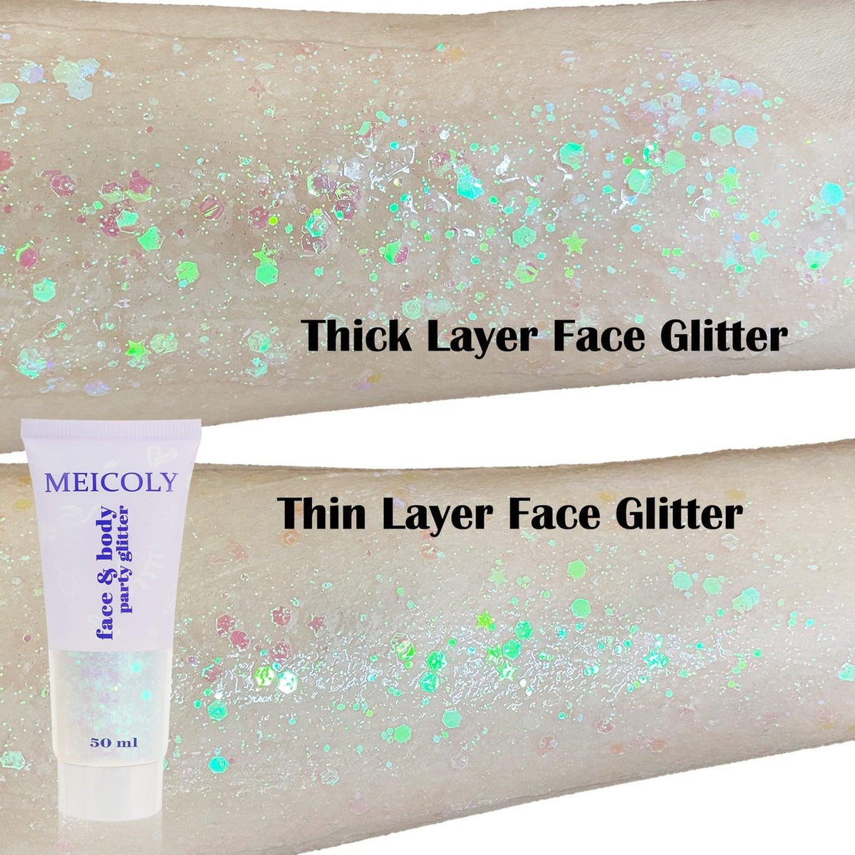 MEICOLY Clear White Body Glitter,Singer Concerts Music Festival Rave Accessories,Mermaid Face