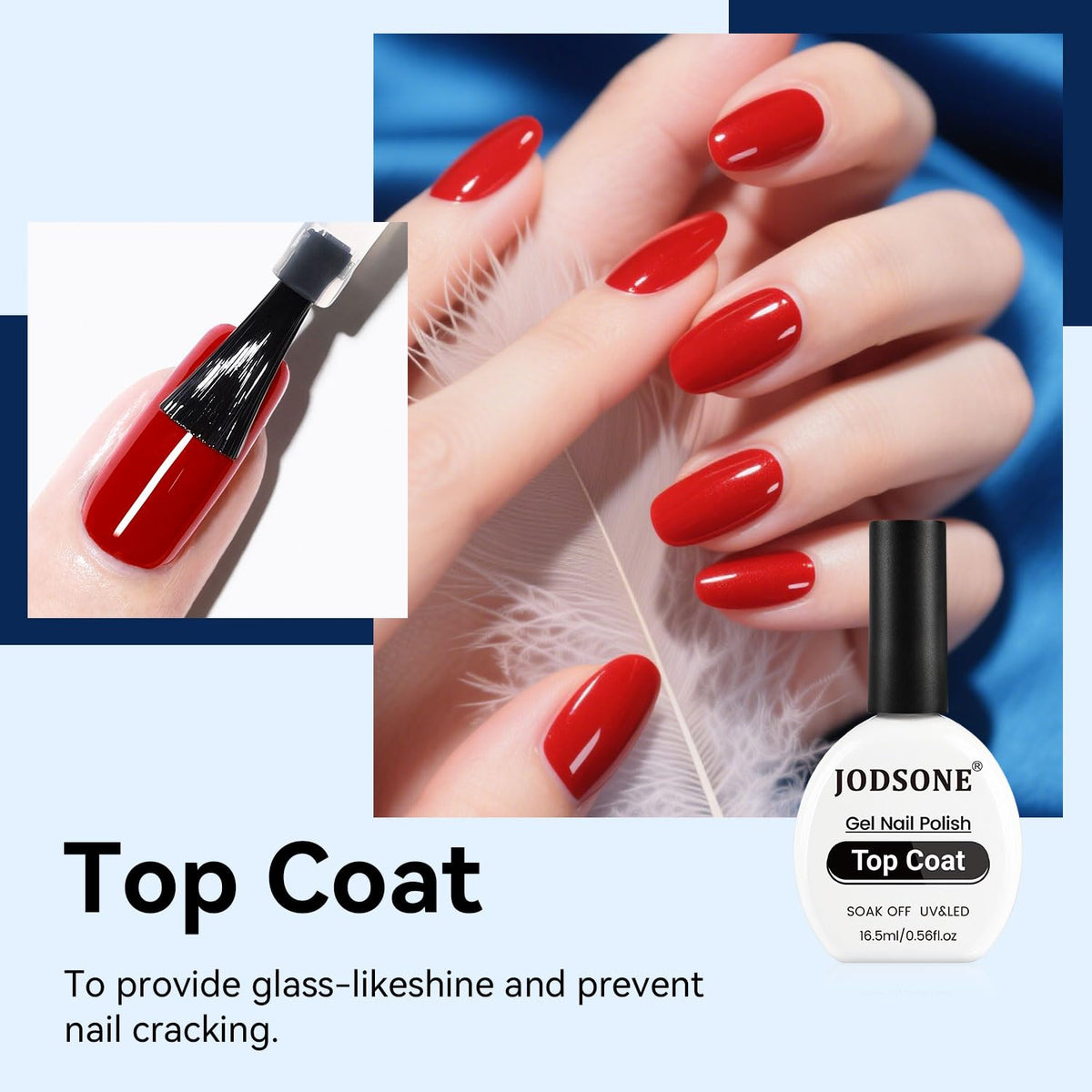 JODSONE 16.5ml Gel Top Coat No Wipe Clear Glossy Shine Finish Long Lasting No Soak Off Nail and