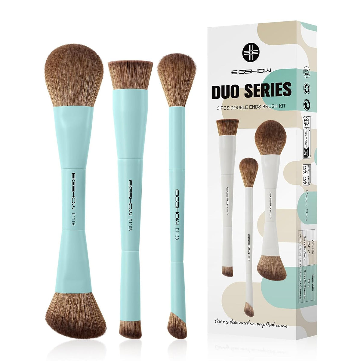 EIGSHOW Makeup Brush Set, 3Pcs Dual Ended Face Makeup Brushes for Foundation Powder Contour