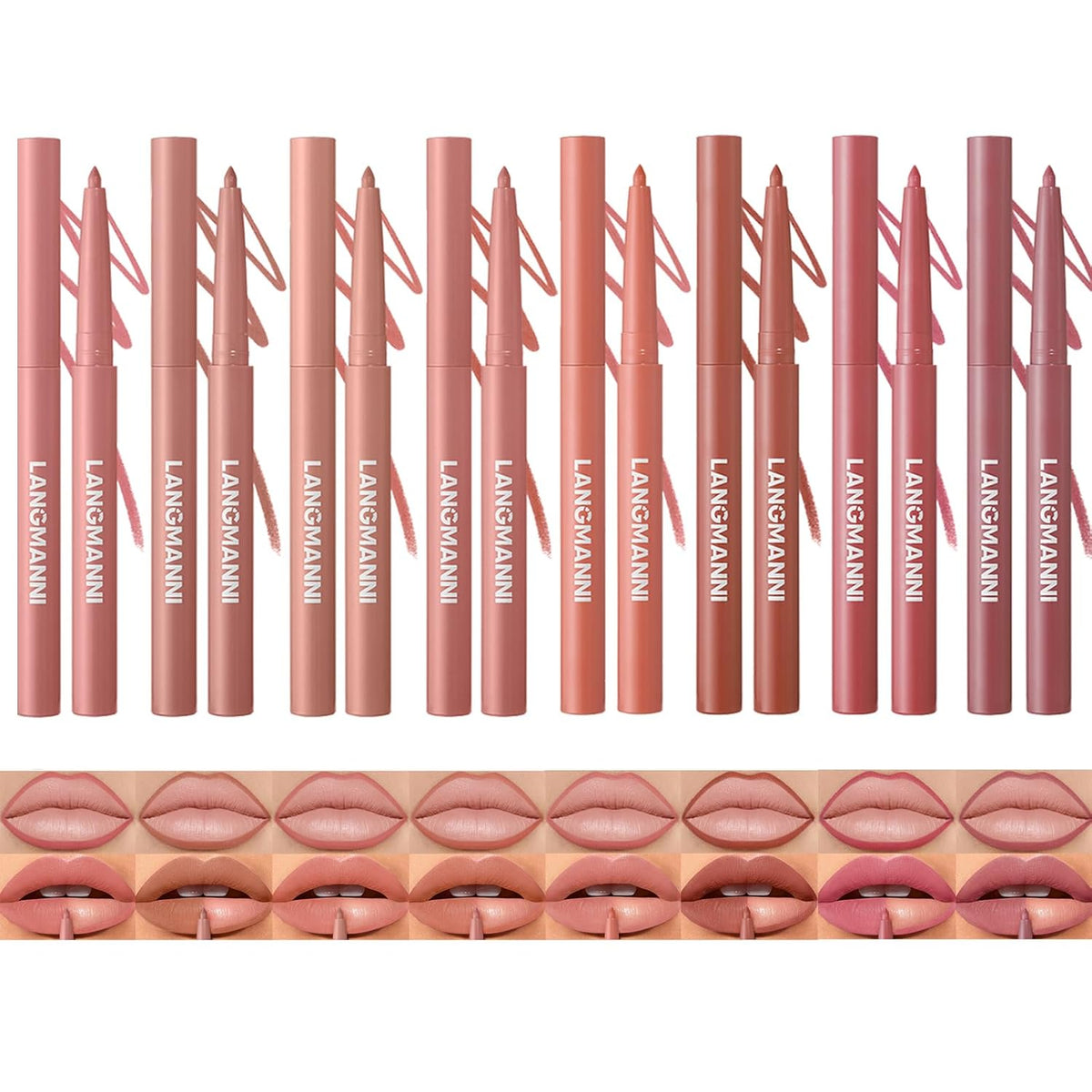 LANGMANNI 8Pcs Sculpting Matte Velvet Lip Liner Set,Smooth Creamy Texture,Waterproof And High