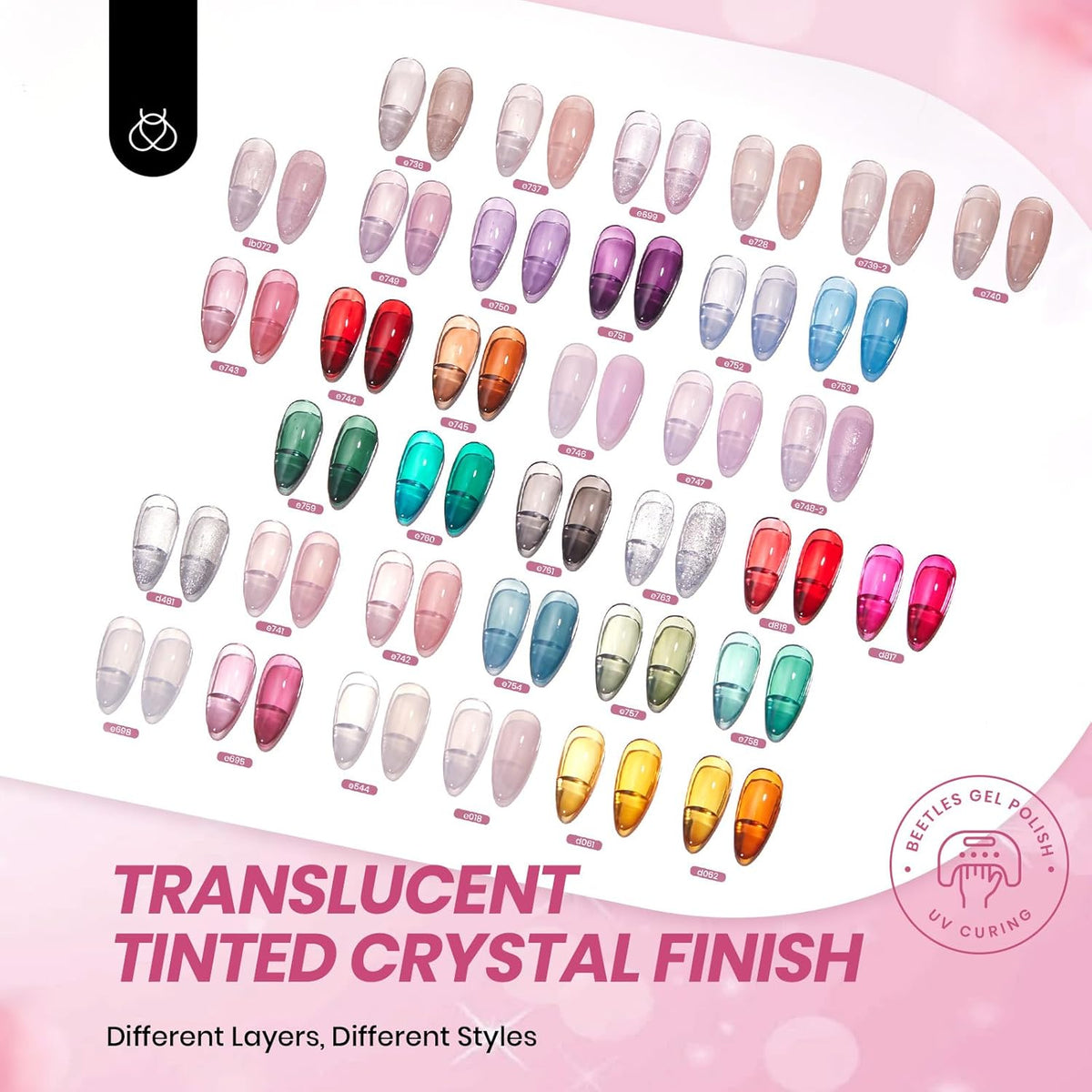 Beetles Jelly Gel Nail Polish Set, 53PCS 36 Colors Jelly Pink Milky White Red Black Blue Green
