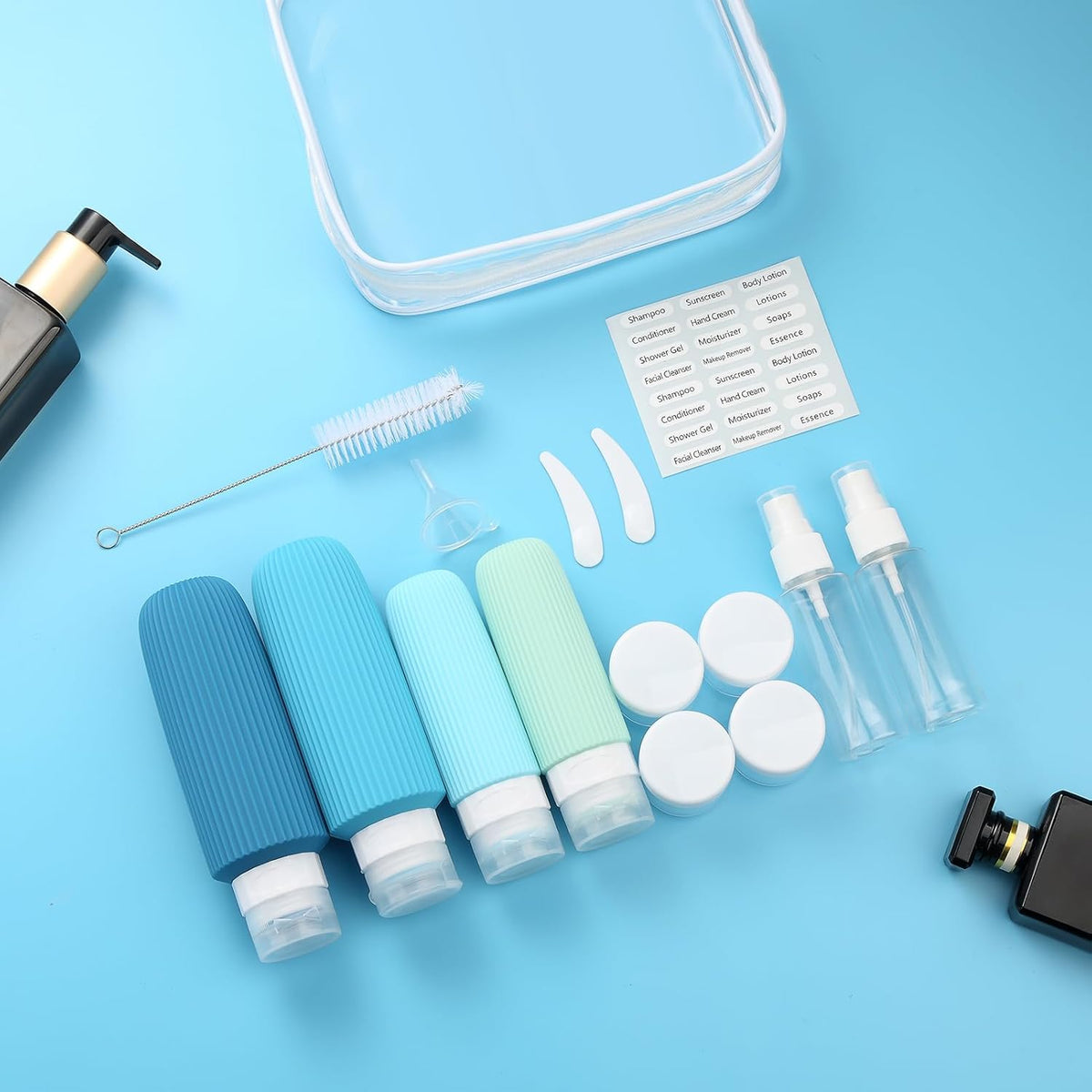 16 Pack Travel Bottles for Toiletries, Large 6oz Silicone Travel Containers jar for Toiletries