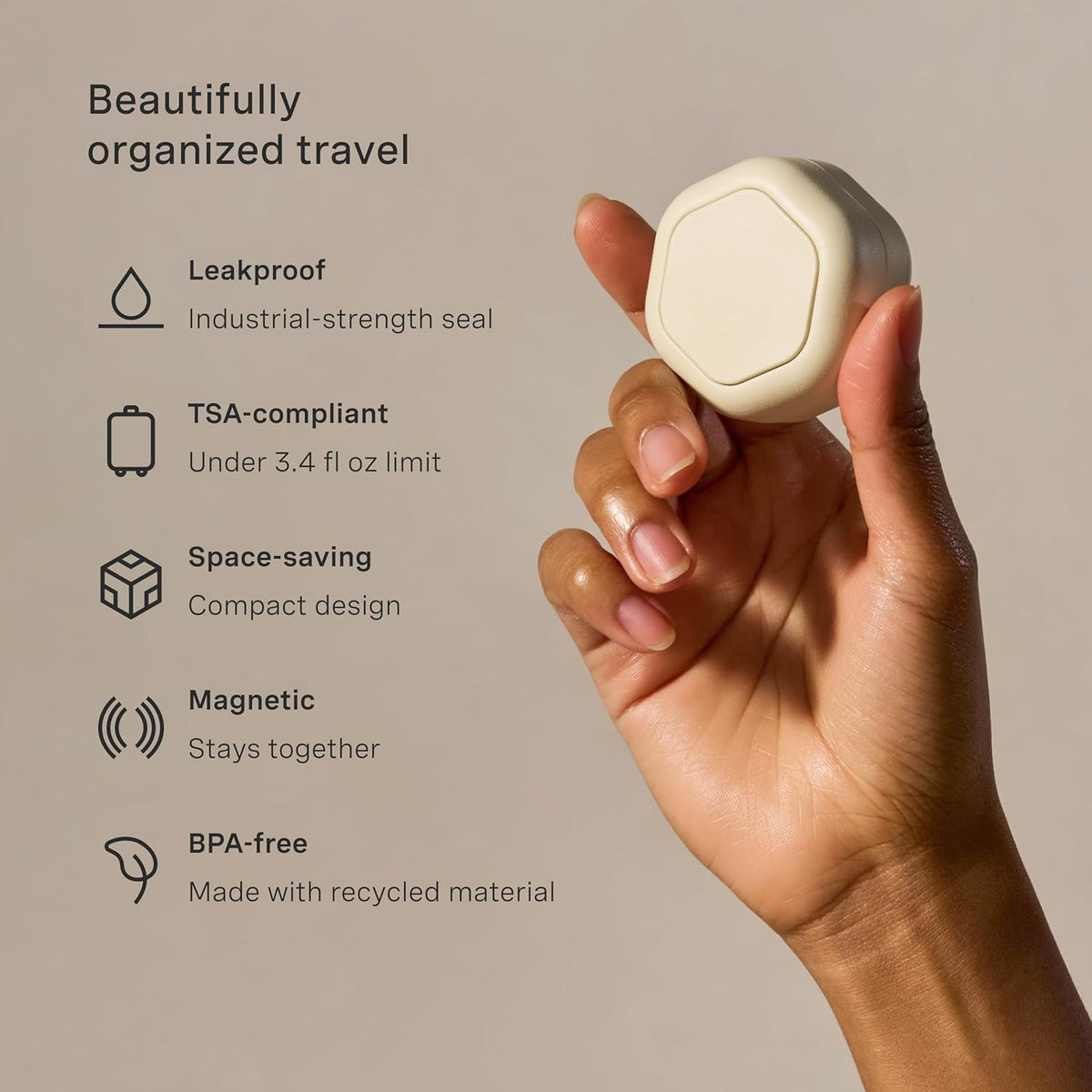 Cadence Travel Containers Basic Skincare Set - Magnetic Containers with Lids,Carry On Travel