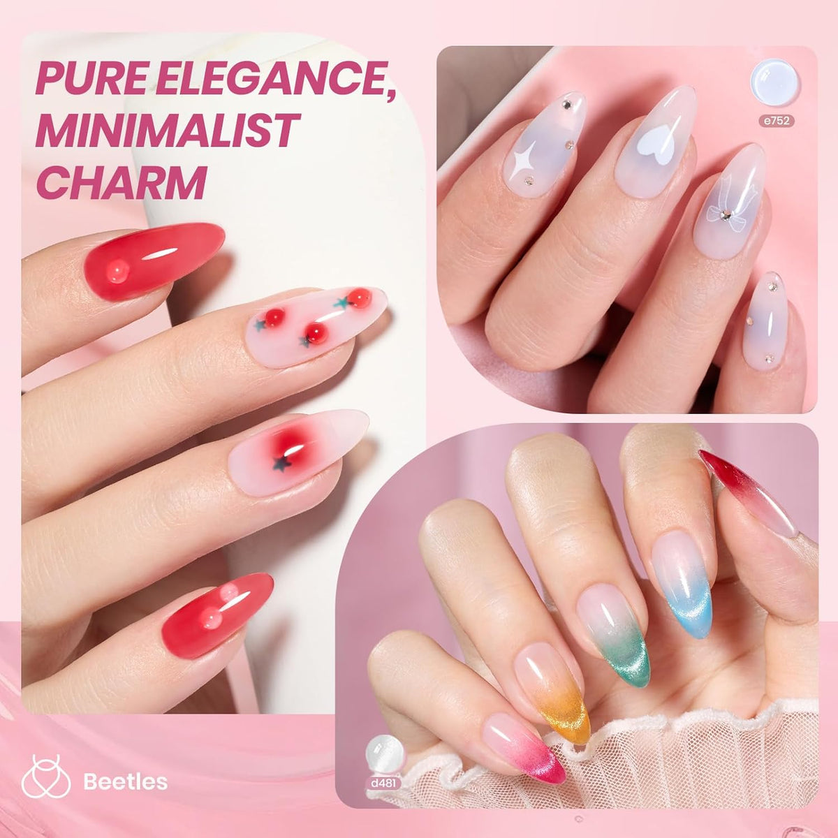Beetles Jelly Gel Nail Polish Set, 53PCS 36 Colors Jelly Pink Milky White Red Black Blue Green
