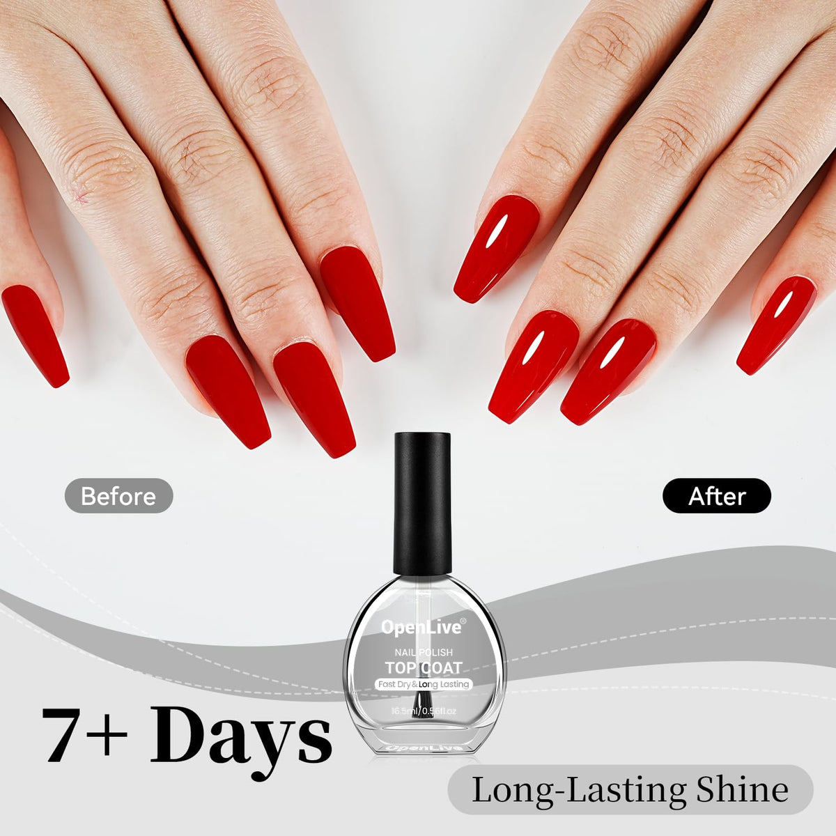 16.5ml Top Coat Clear Nail Polish, Quick Dry High Gloss Shine Large Volume Top Coat, Long Wear and