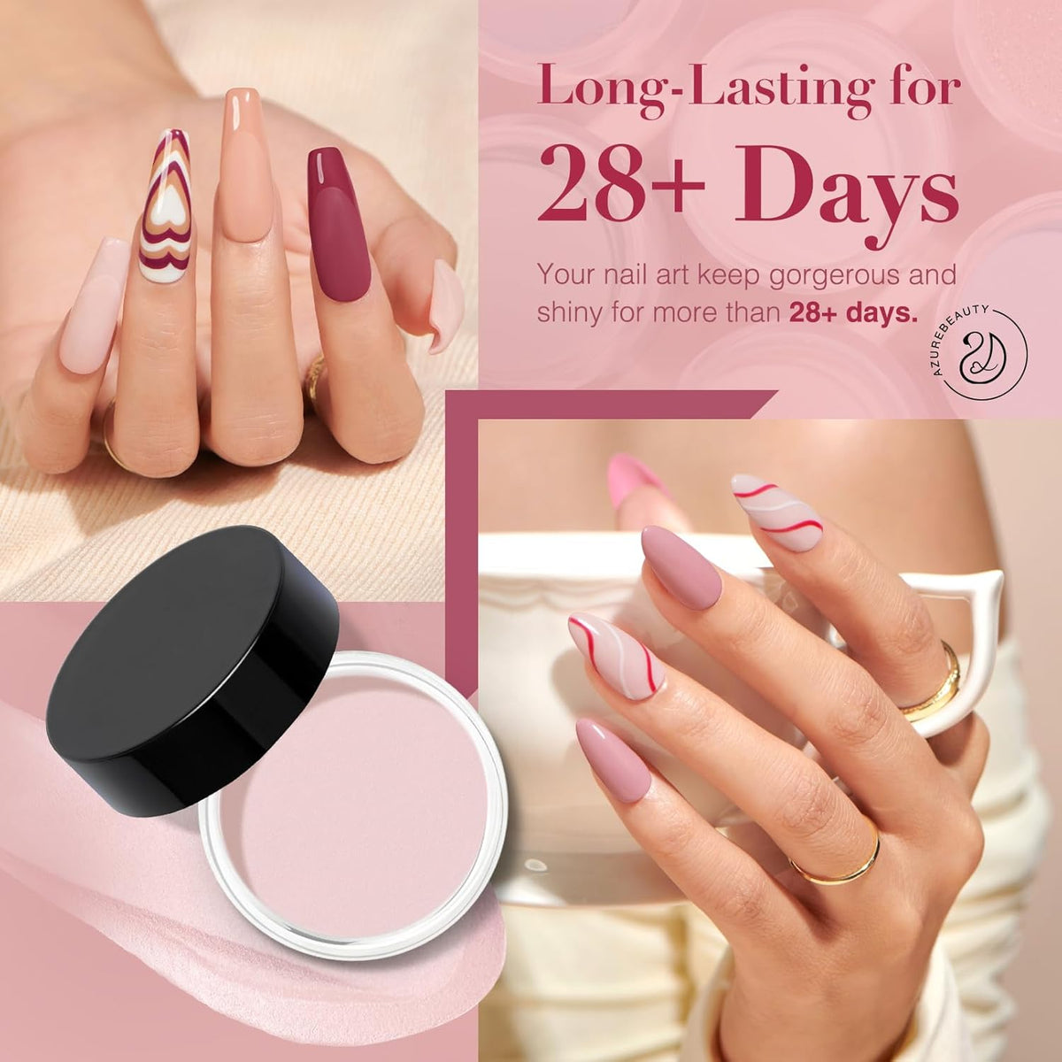 AZUREBEAUTY 31 Pcs Dip Powder Nail Kit Starter All Season 20 Colors Glitter Nude Gray Acrylic Nail