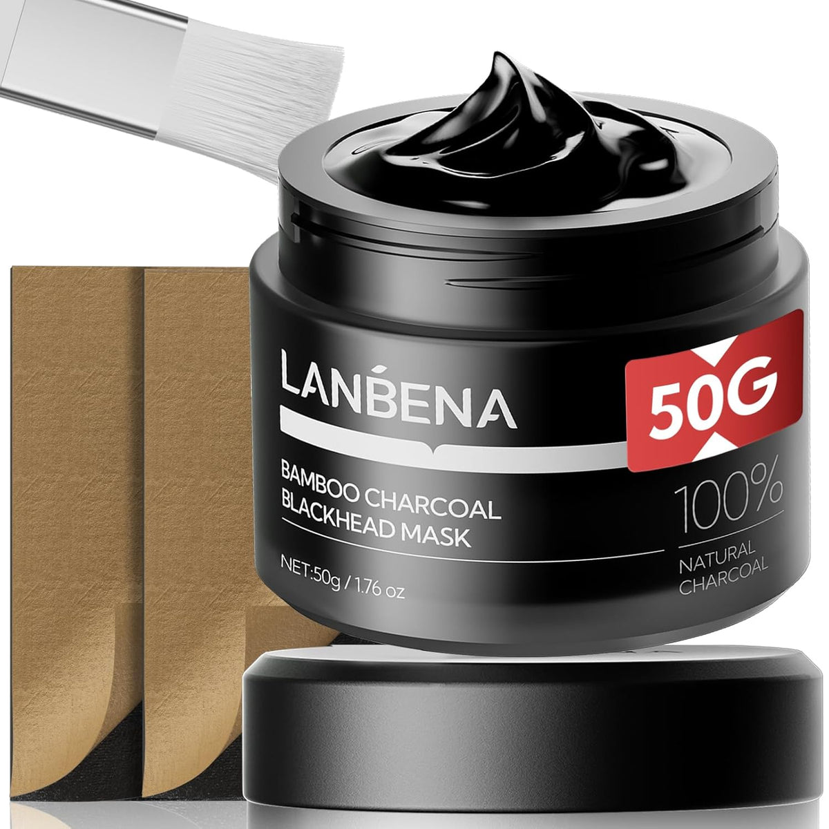 LANBENA 3.0 Bamboo Charcoal Blackhead Remover Mask, 50g/1.76 oz, 120+ pcs Nose Pore Strips, Peel