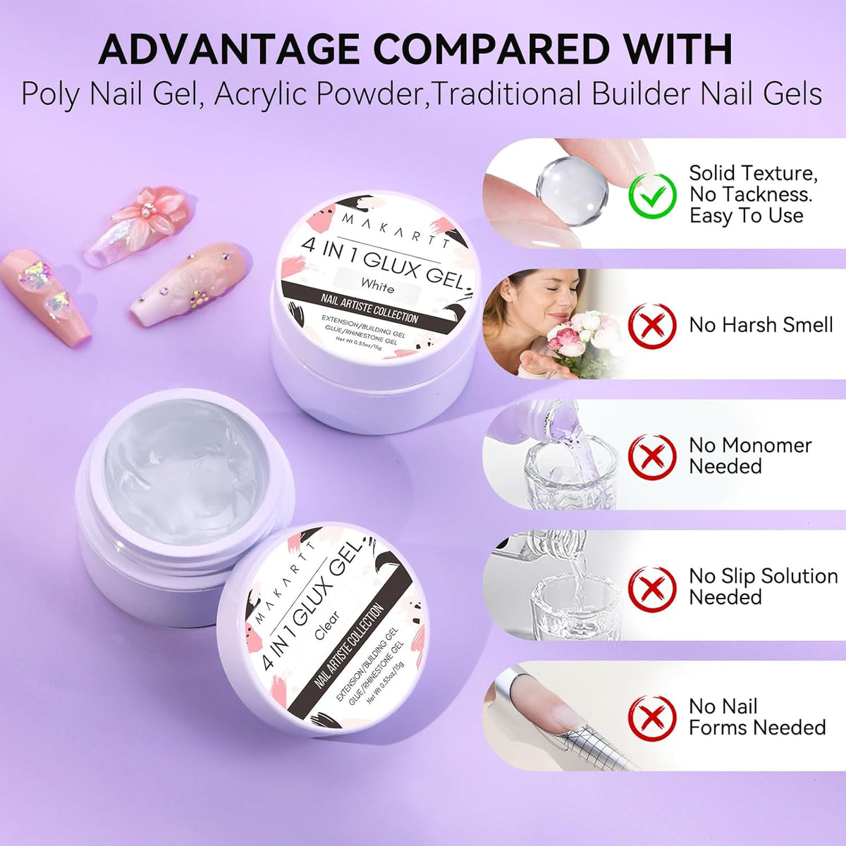 Makartt 3D Gel Nail Art for Nails Starter Kit: Clear and White for Extension Solid Gel Builder DIY