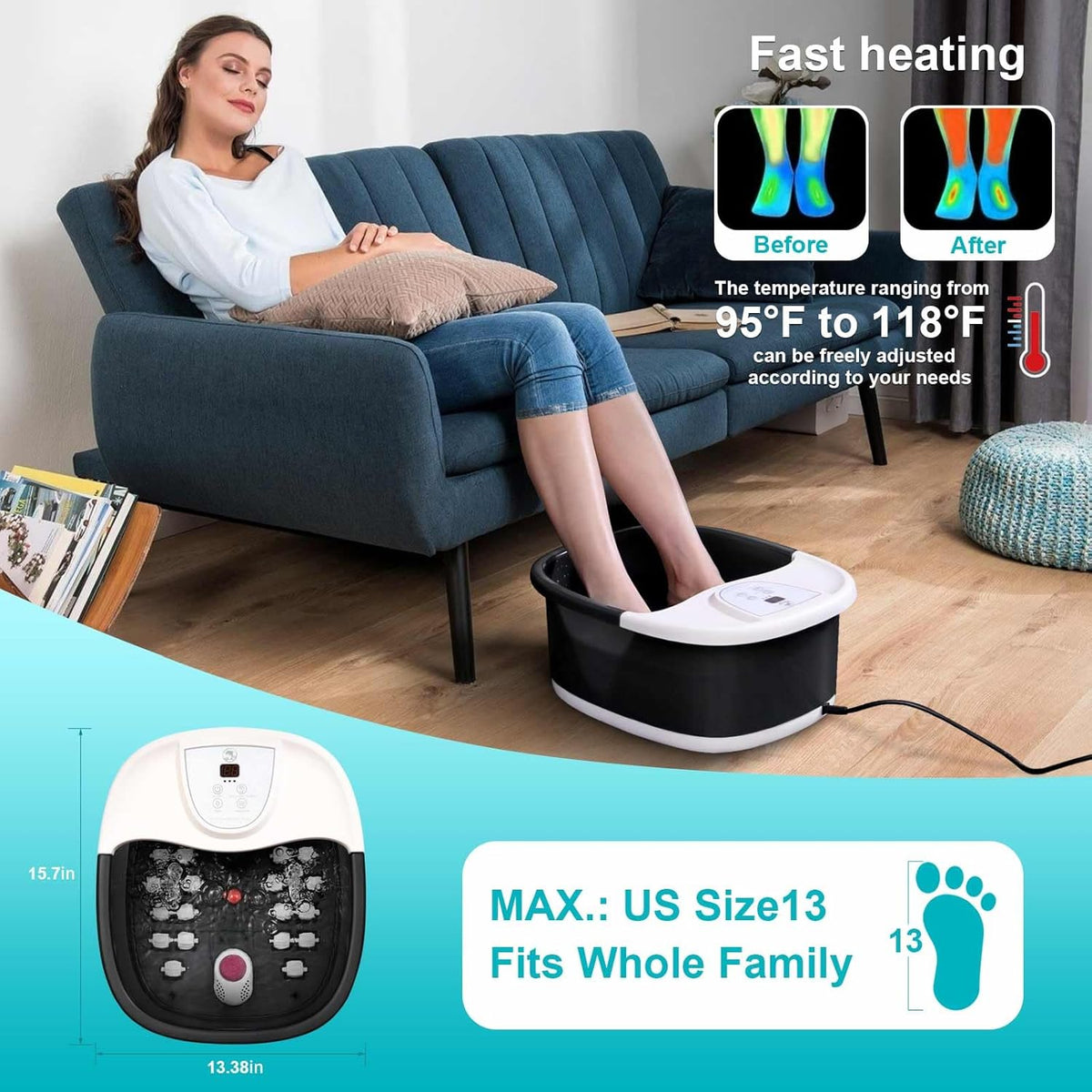Foot Spa Bath Massager with Heat [2025 Upgraded], Jets, Vibration, Adjustable Temp, Bubbles, Epsom