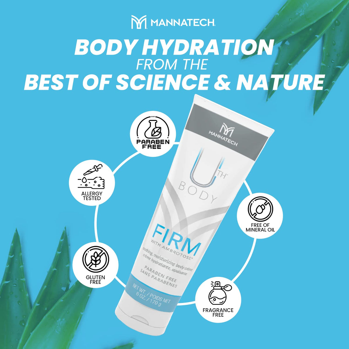 Mannatech Moisturizing Body Cream, Firm with Ambrotose 6oz. Moisturizer for Dry Skin, Refresh