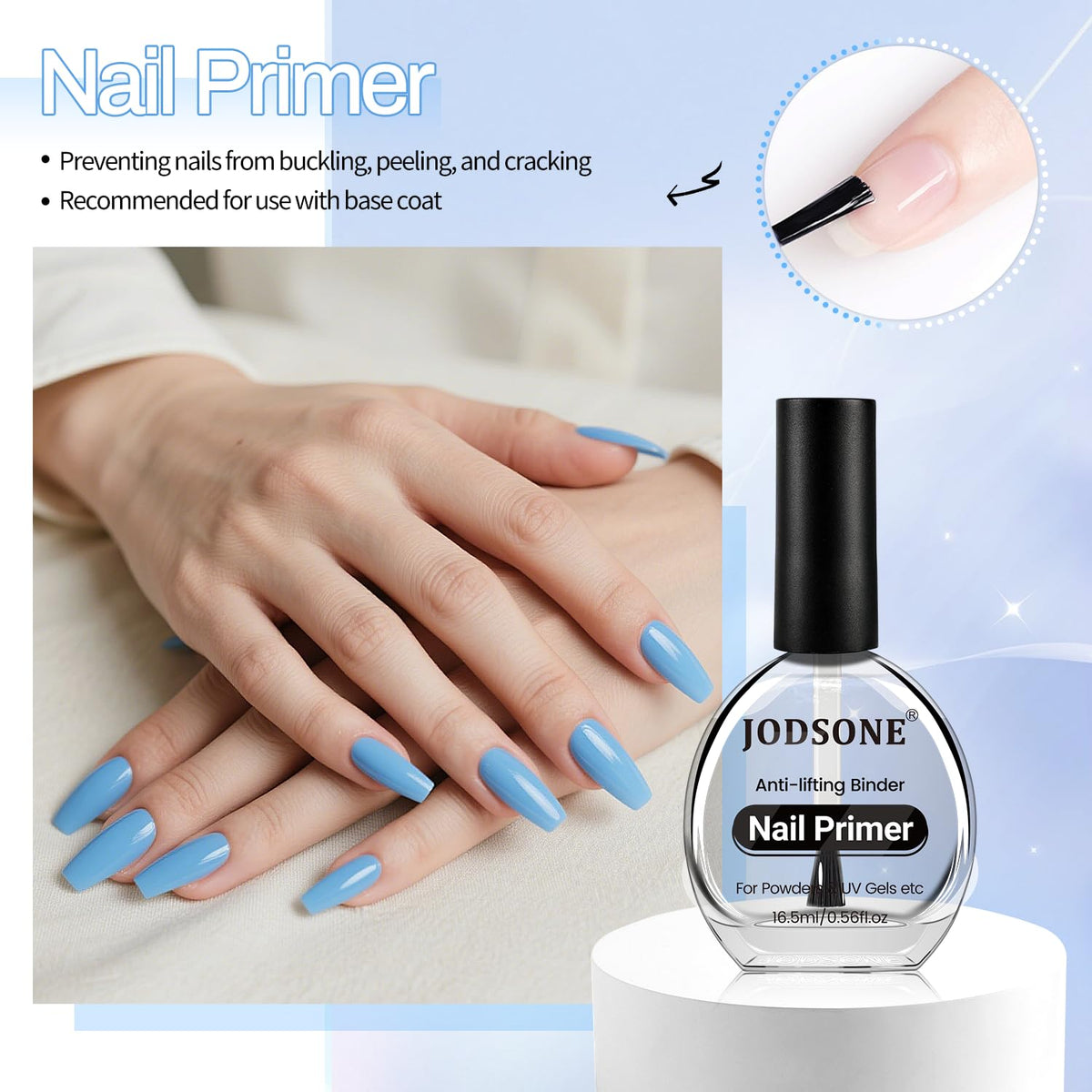 JODSONE 3Pcs 16.5ml Top Coat and Base Coat Set with Nail Primer No Wipe Top Coat Base Need U V Lamp