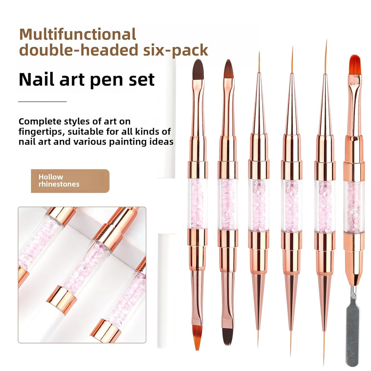 6pcs Double-Ended Nail Art Brushes Set - Professional Nail Design Tools for Acrylic & Gel Nails Gel