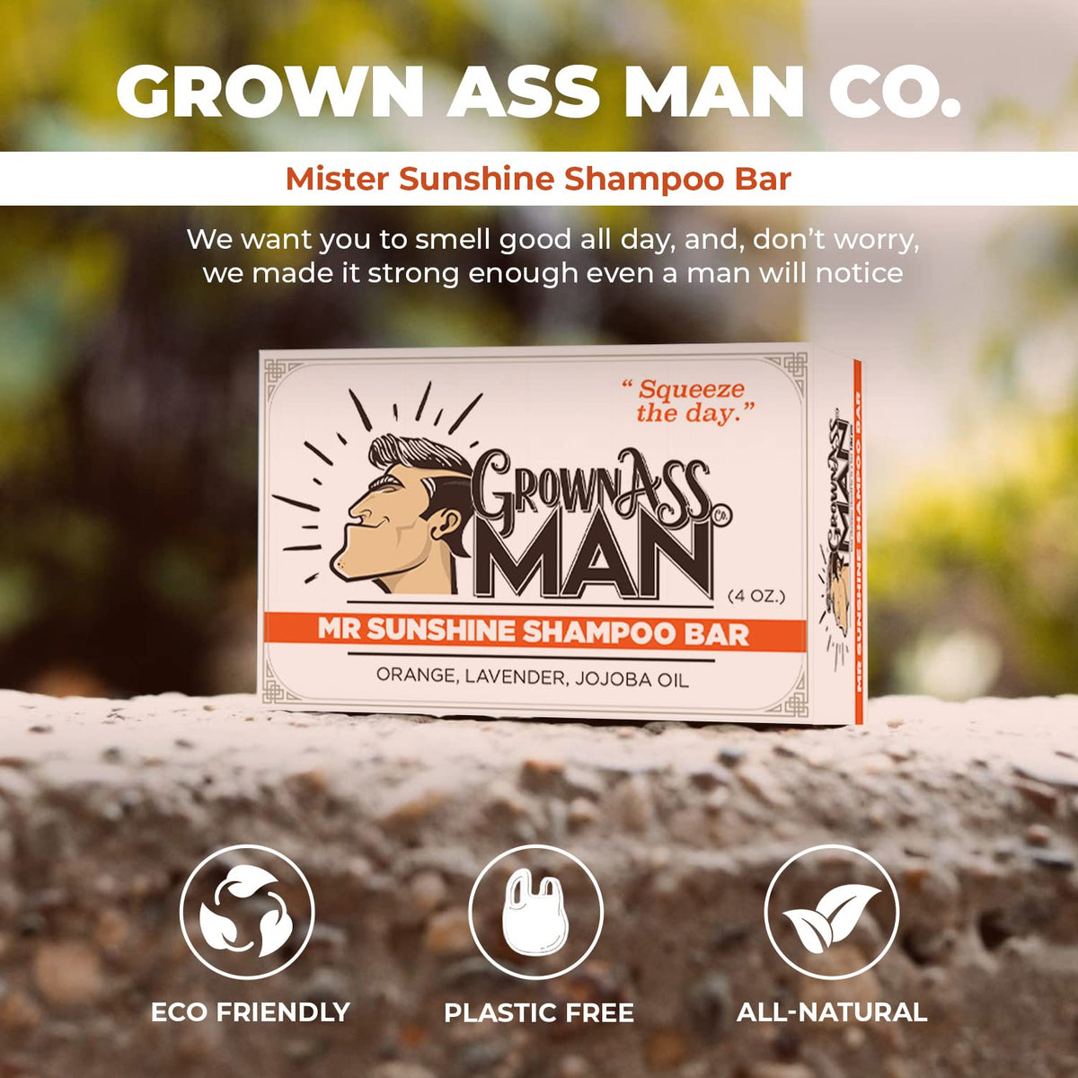 Solid Shampoo Bar Rich Lather 3 in 1: Hair, Beard & Body Wash - Plastic Free & Eco-Friendly