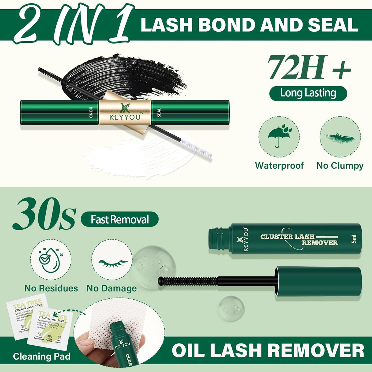 KEYYOU Lash Extension Kit DIY 300Pcs Lash Clusters Eyelash Extension Kit 50D D Curl 9-18MIX Lash
