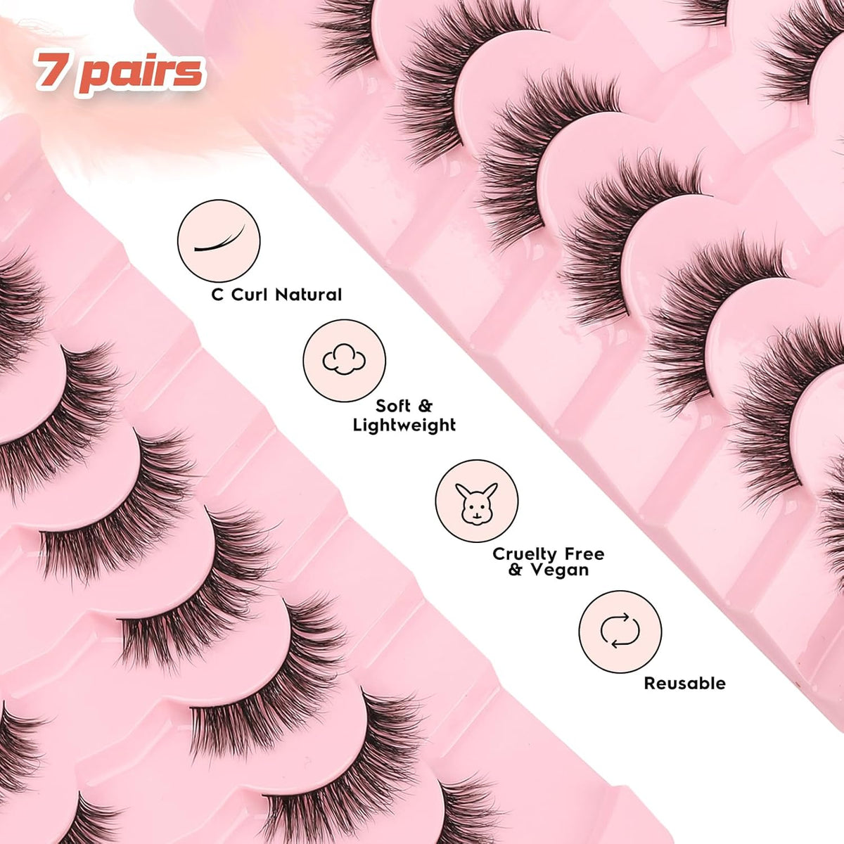 Lashes False Eyelashes 13MM Wispy Lashes Pack Fluffy Lash Strip EyeLashes with Thin Band C Curl
