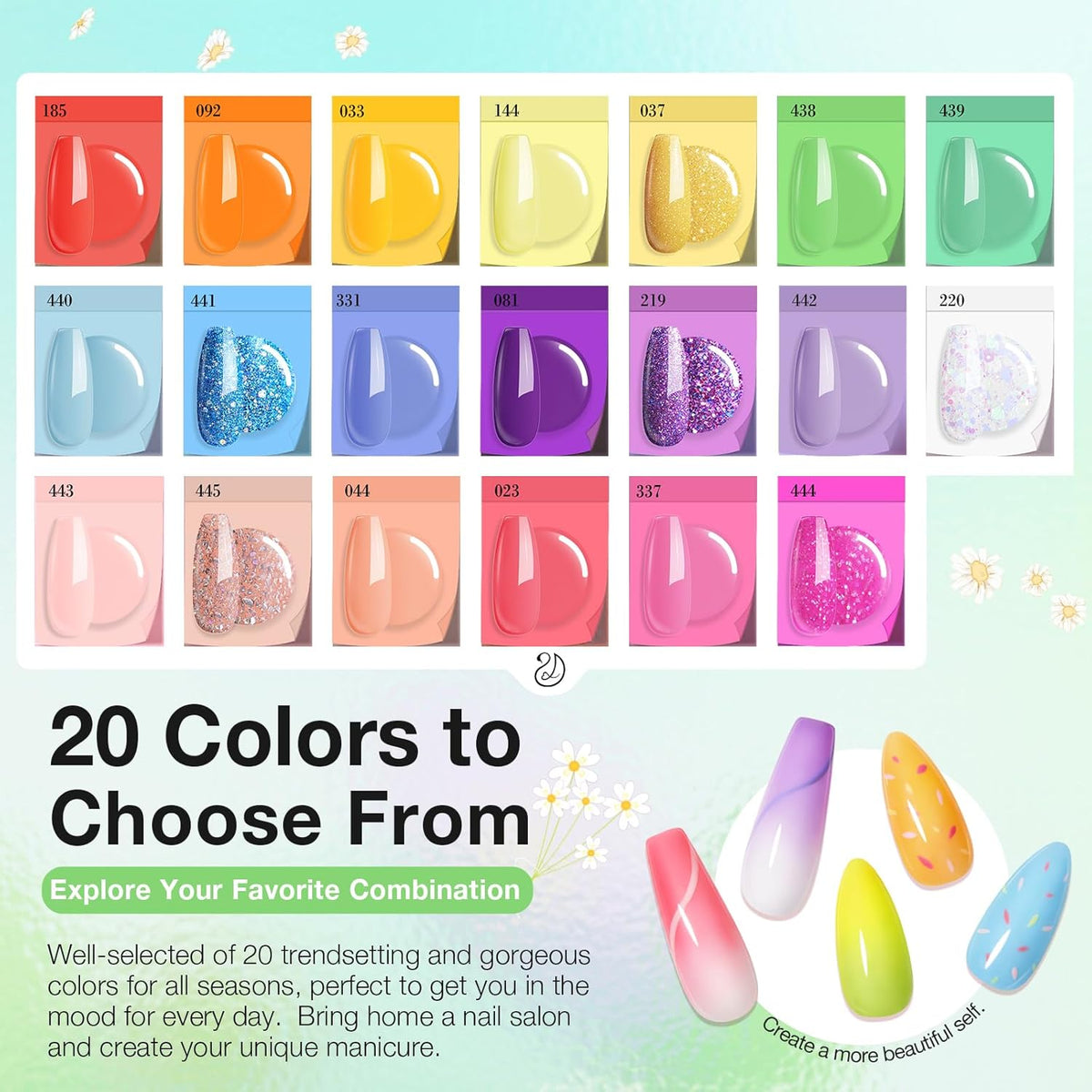 AZUREBEAUTY 31 Pcs Dip Powder Nail Kit Starter, Spring Summer 20 Colors Glitter Neon Pink Blue