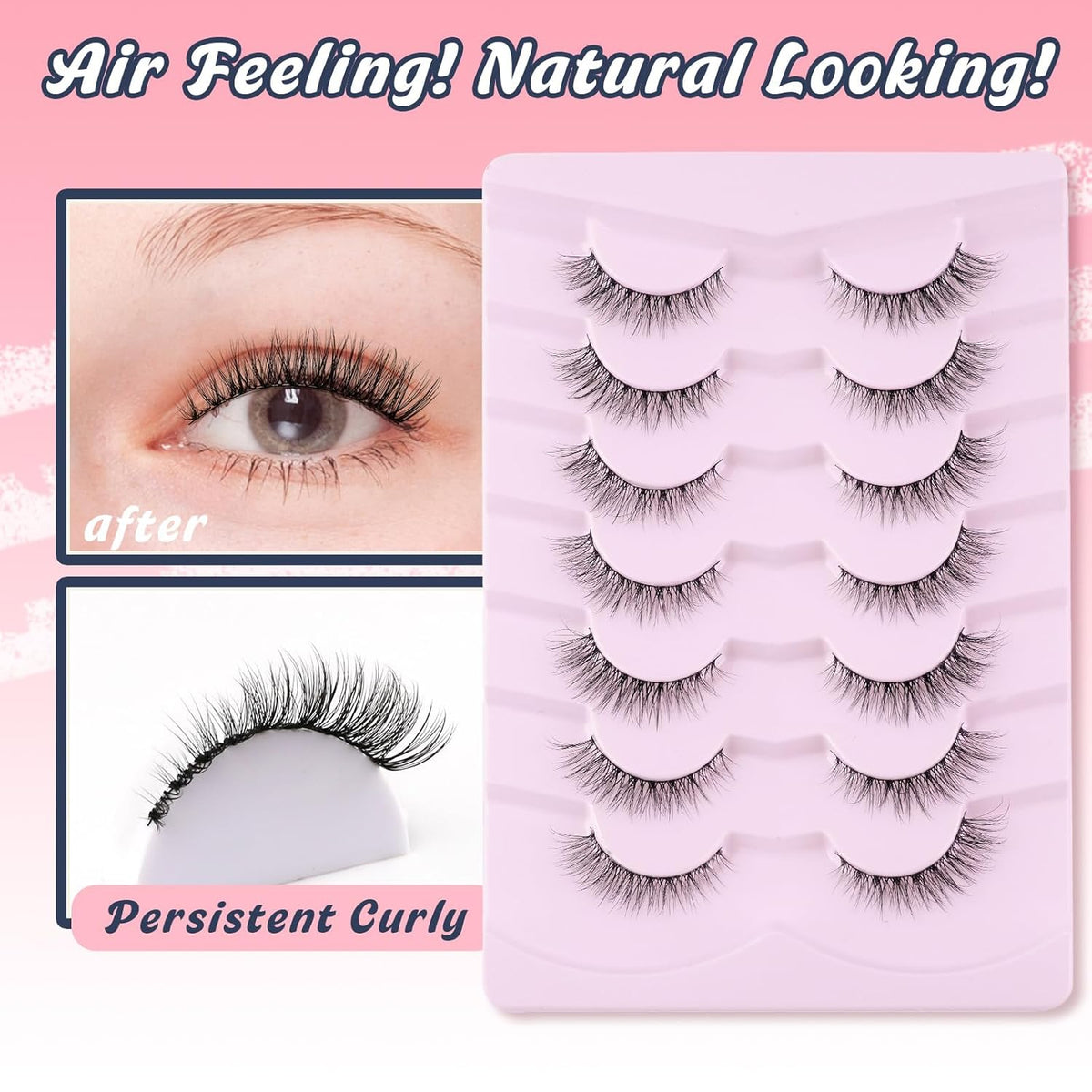 Natural Lashes Wispy Cat Eye Lashes 12mm False Eyelashes Natural Look Strip Lashes Thin Cotton Band