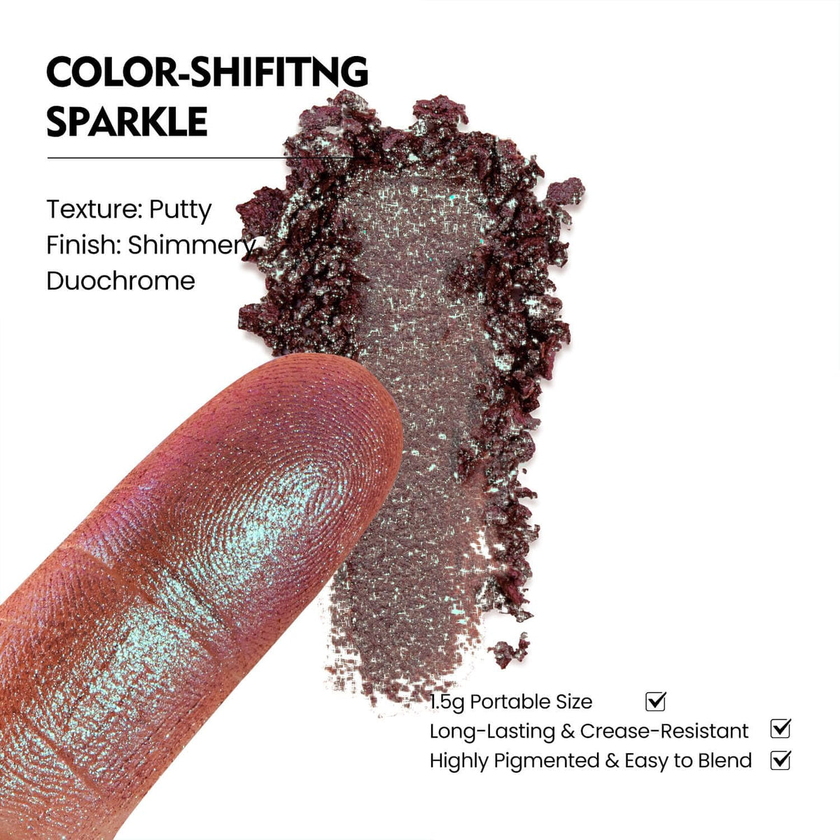 Chameleon Single Eyeshadow, Iridescent Blue-Purple, Pressed Powde, Square Pan,High Pigment