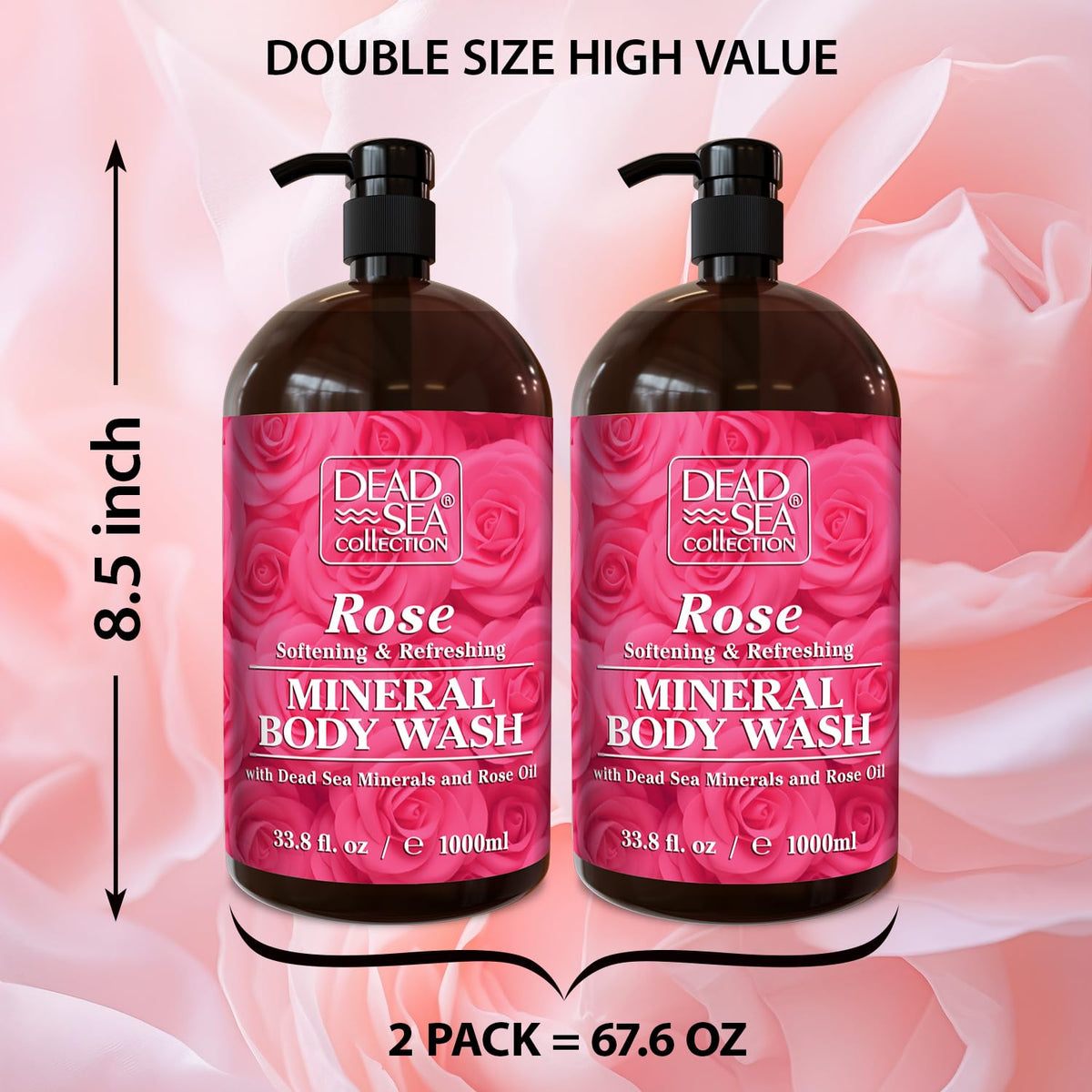 Dead Sea Collection Rose Body Wash for Women and Men - with Pure Dead Sea Minerals and Rose Extract