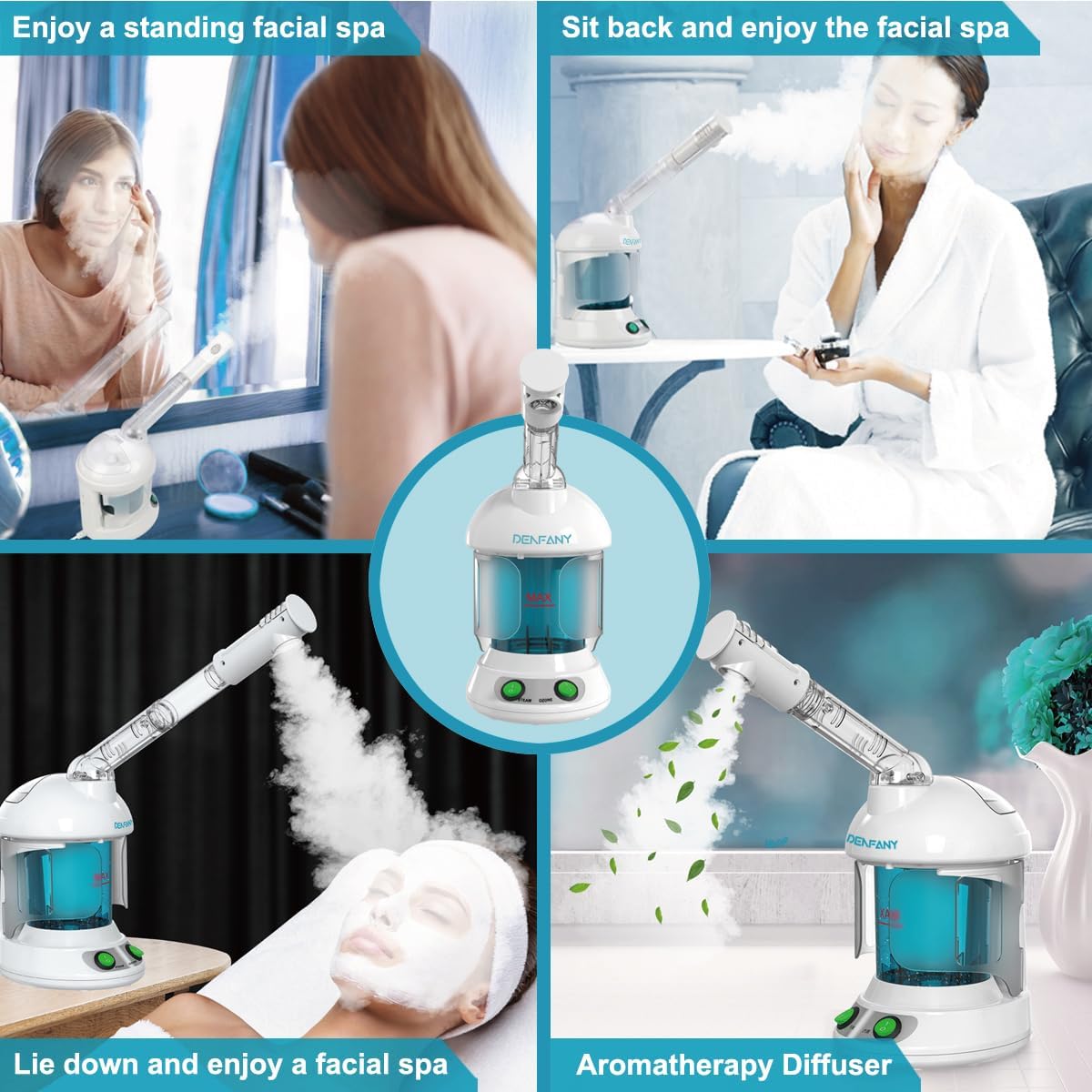 Facial Steamer - DENFANY Nano Ionic Face Steamer with Extendable 360° Rotating Arm - Portable