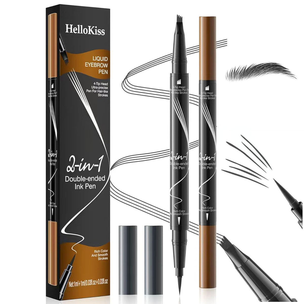 4-Fork Tip Microblading Eyebrow Pen - 2-in-1 Waterproof Eyebrow Pencil, Long-Lasting Natural