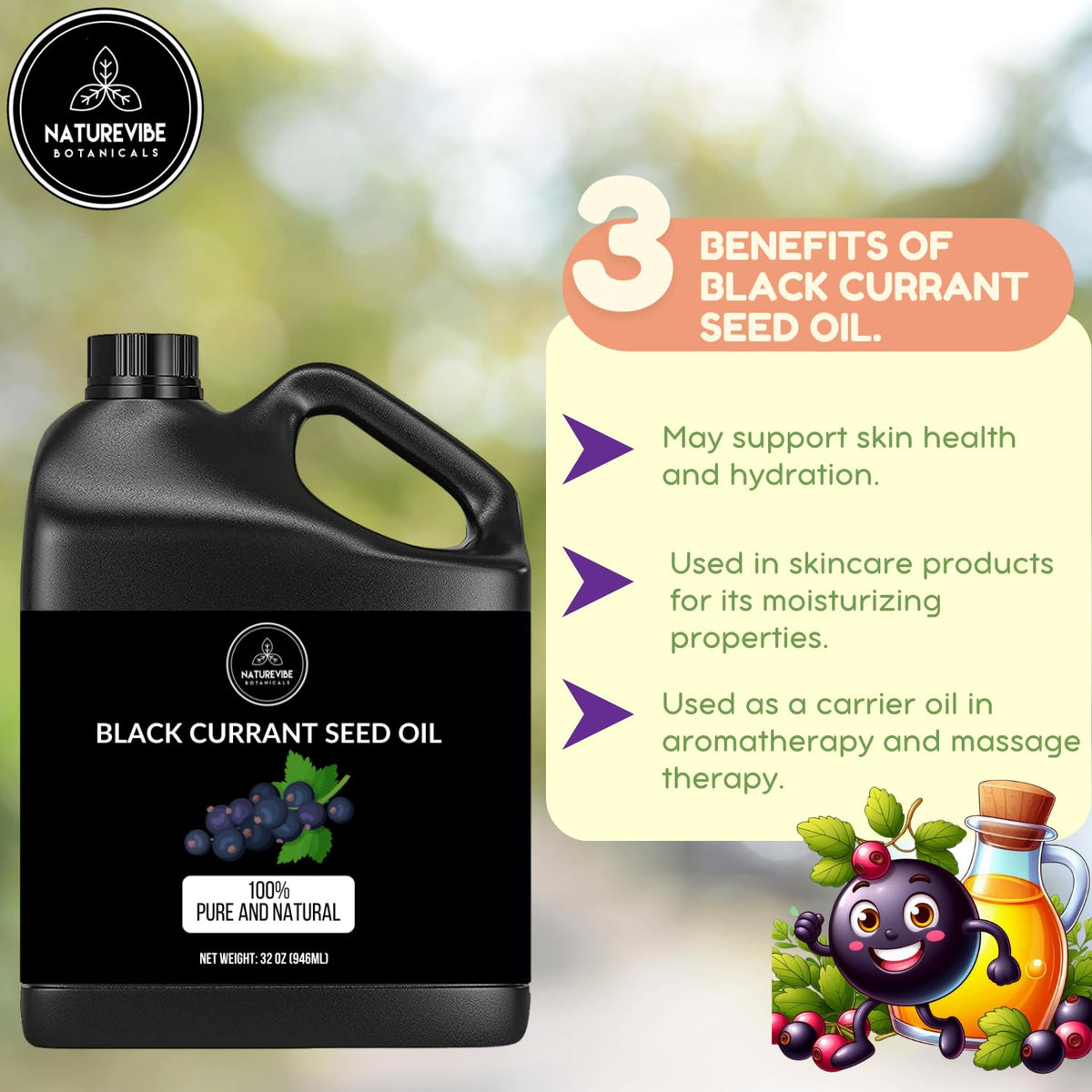 Naturevibe Botanicals Black Currant Oil 32 Ounces | 100% Pure and Natural | Great for Skin Care and