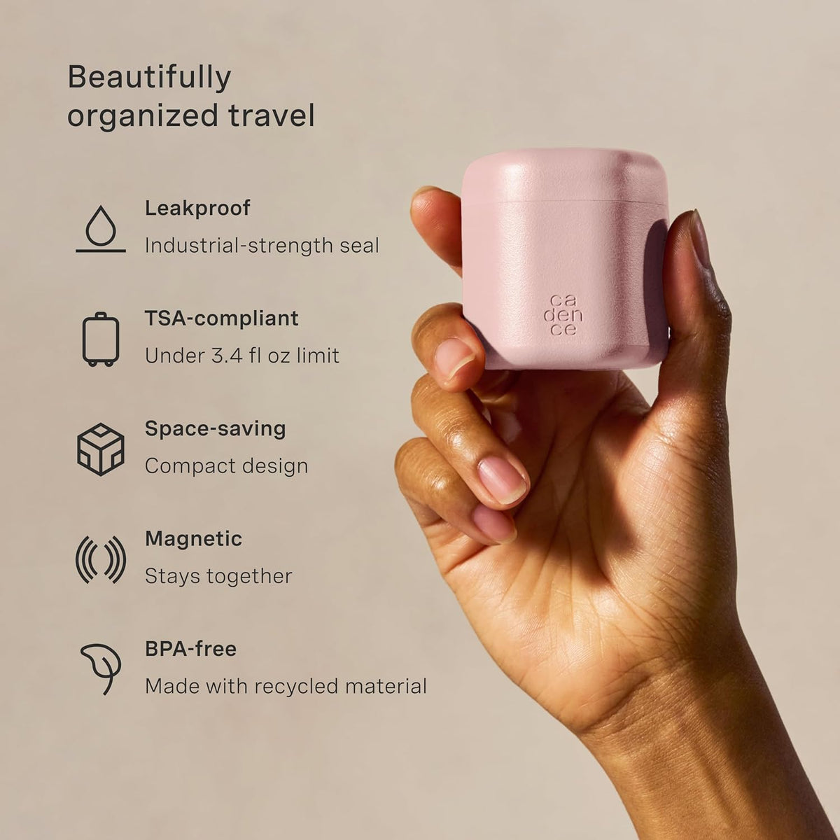 Cadence Travel Containers - Full Skincare Set - Magnetic Containers with Lids,Carry On Travel