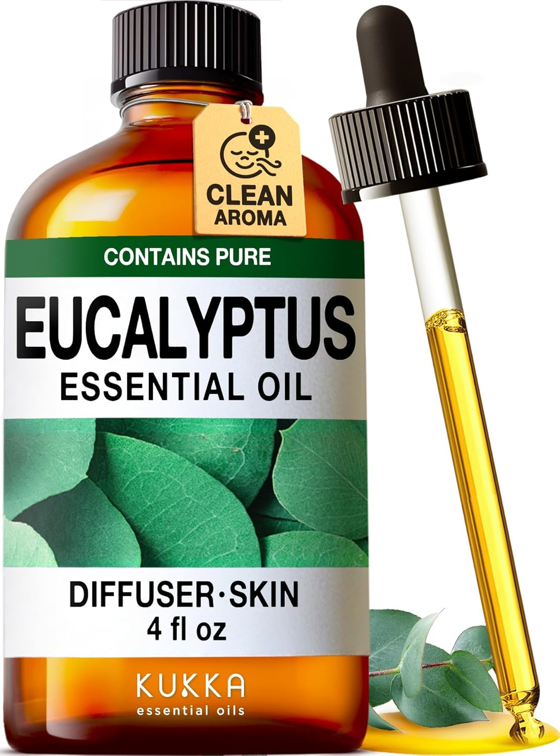 Kukka Eucalyptus Essential Oil for Diffuser, Humidifier, Skin, Hair - 4 Fl Oz / 118 ml, DIY Soap
