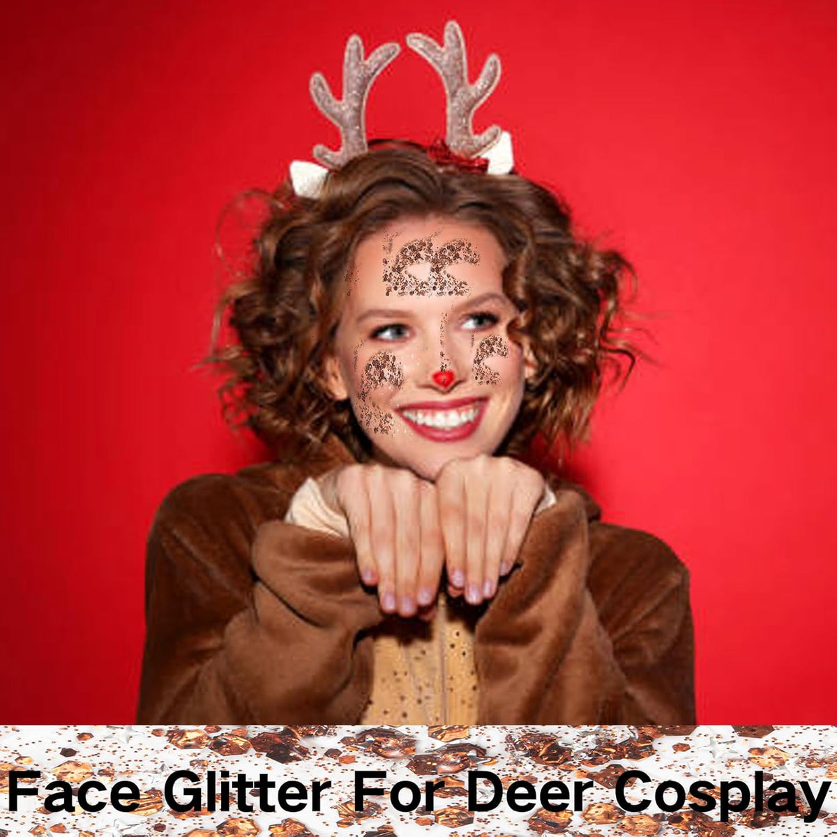 MEICOLY Brown Body Glitter,Deer Maroon Face Glitter Gel,Mermaid Sequins Halloween Glitter Face