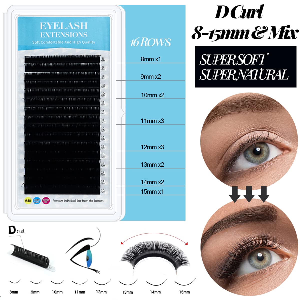 Lash Extension Kit Professional USB Eyelash Fan Individual 0.07D Curl Mix 8-15mm Extra Strong Glue