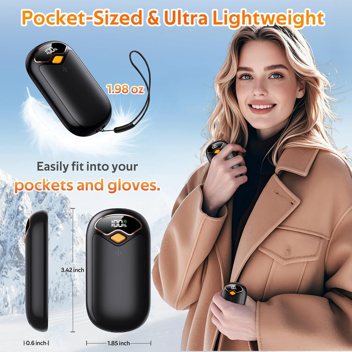 Hand Warmers Rechargeable - Magnetic Electric Hand Warmers 2 Pack, LED Display, 4 Settings Fast