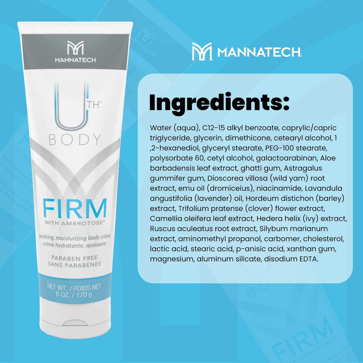Mannatech Moisturizing Body Cream, Firm with Ambrotose 6oz. Moisturizer for Dry Skin, Refresh