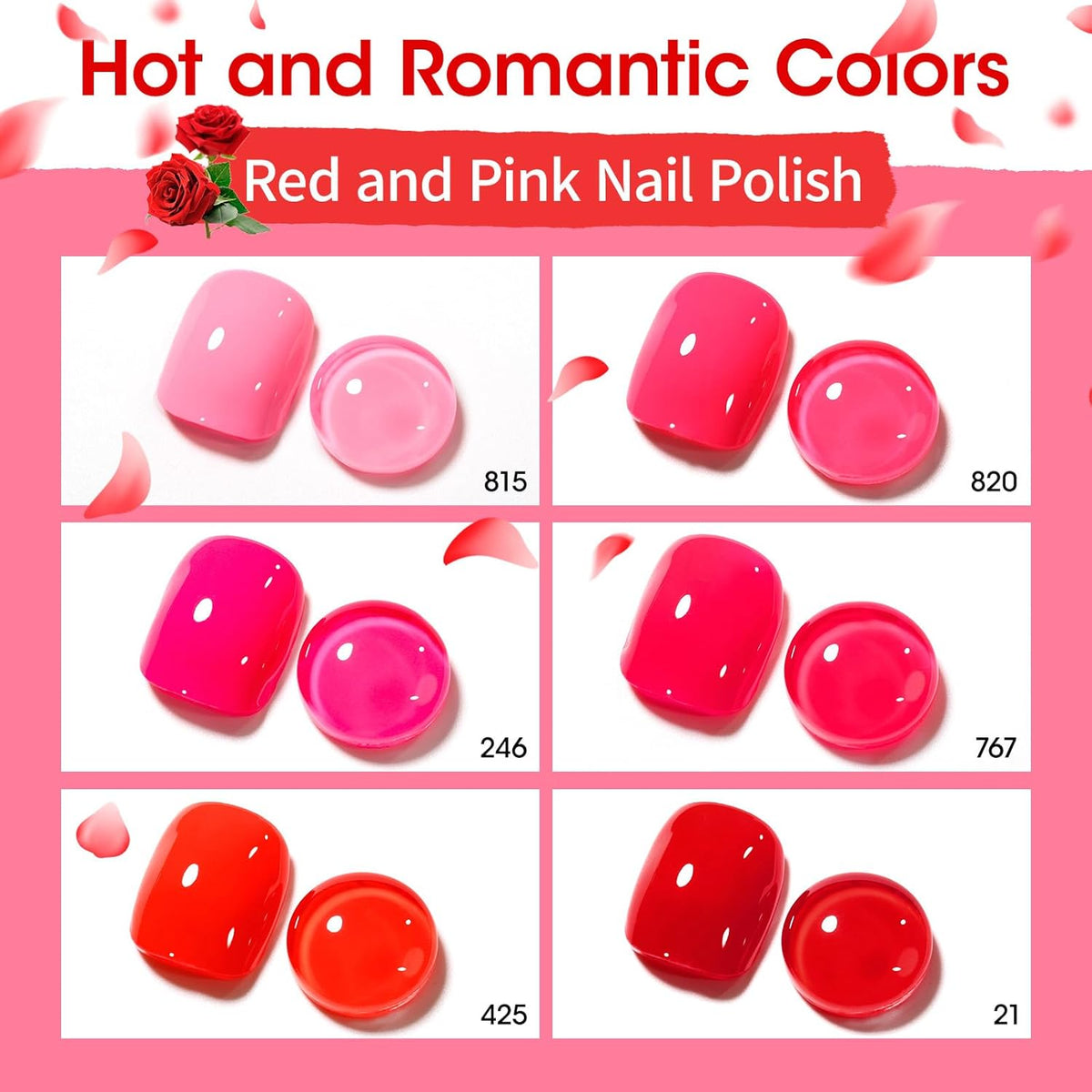 GELLEN Red Pink Nail Polish, Quick Air Dry Natural Traditional Regular Nail Polish Bright Red Hot