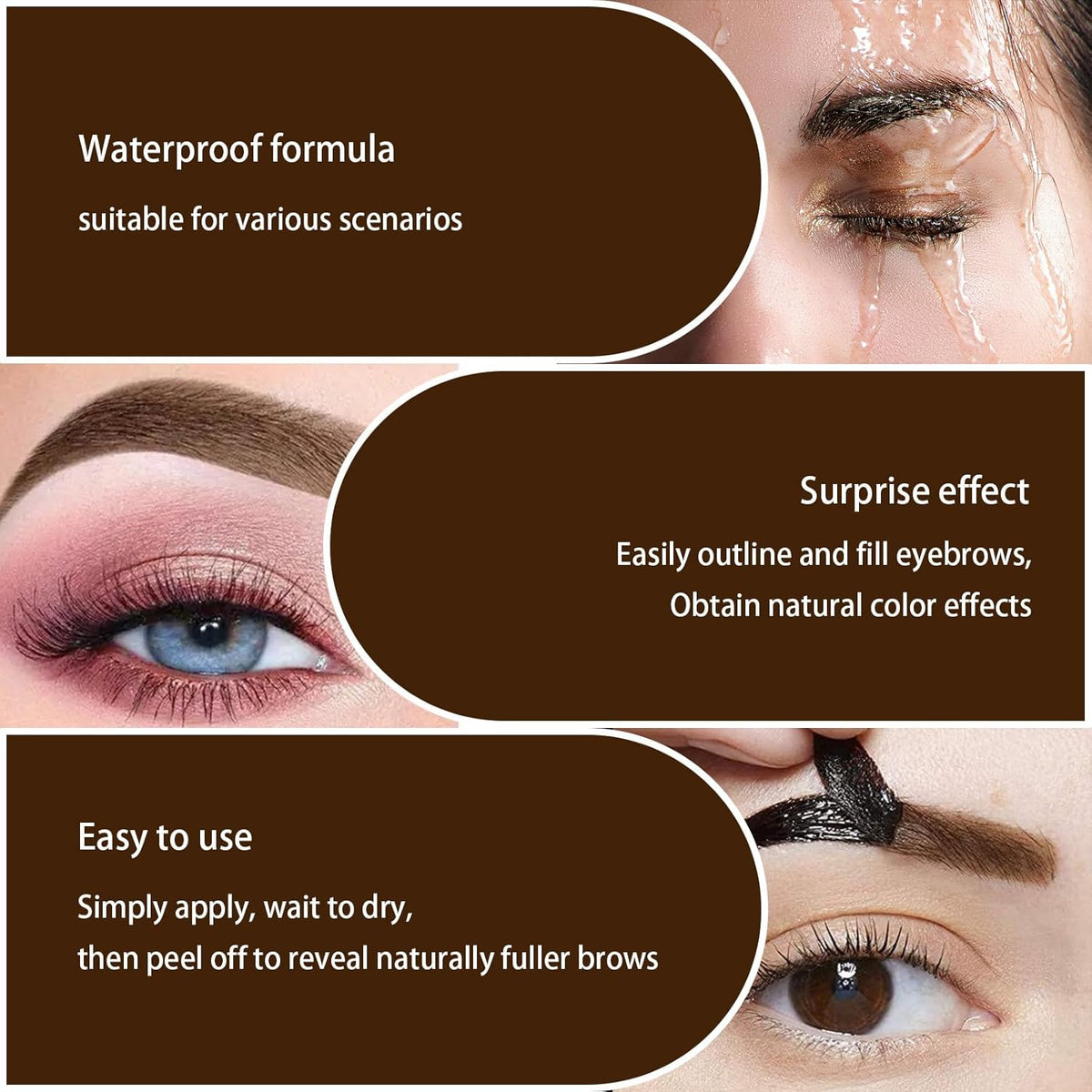 Easy Peel Off Eyebrow Gel Kit, Brown Tattoo Brow Gel, Long-lasting Waterproof and Transfer for