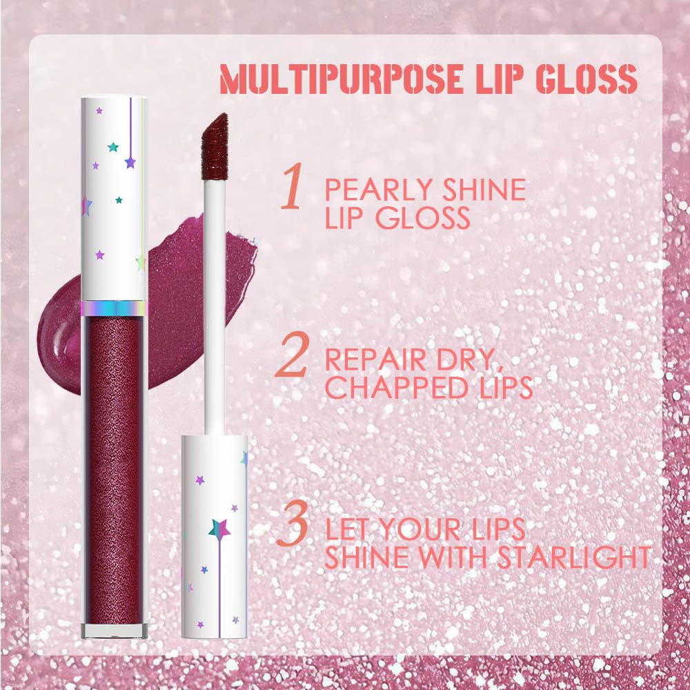 evpct 1Pcs Dark Wine Red Metallic Shimmer Glitter Lip Gloss Liquid Lipstick Long Lasting Waterproof