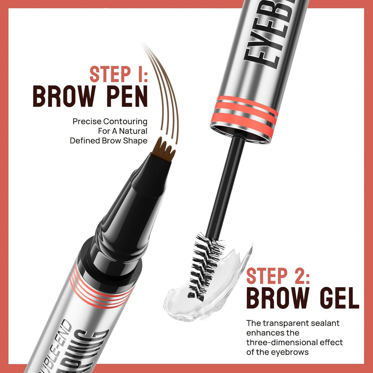 4-Fork Tip Microblading Eyebrow Pen With Brow Gel - 2-in-1 Waterproof Eyebrow Pencil, Long-Lasting