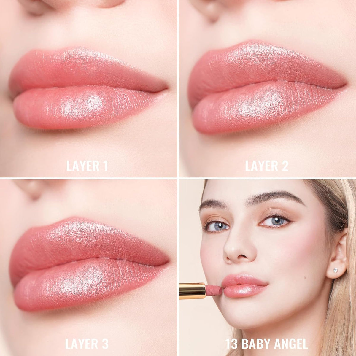 Oulac Light Pink Lipstick for Women with Metallic 3D Shine Lightweight Hydrating Formula, High