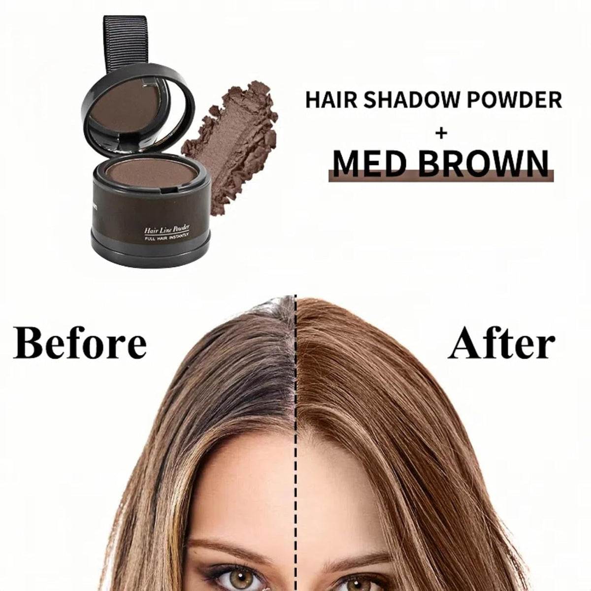 Hairline Powder (Medium Brown) - Instantly Cover Gray Roots, Hair Touch-Up, Hair Color Shadow for