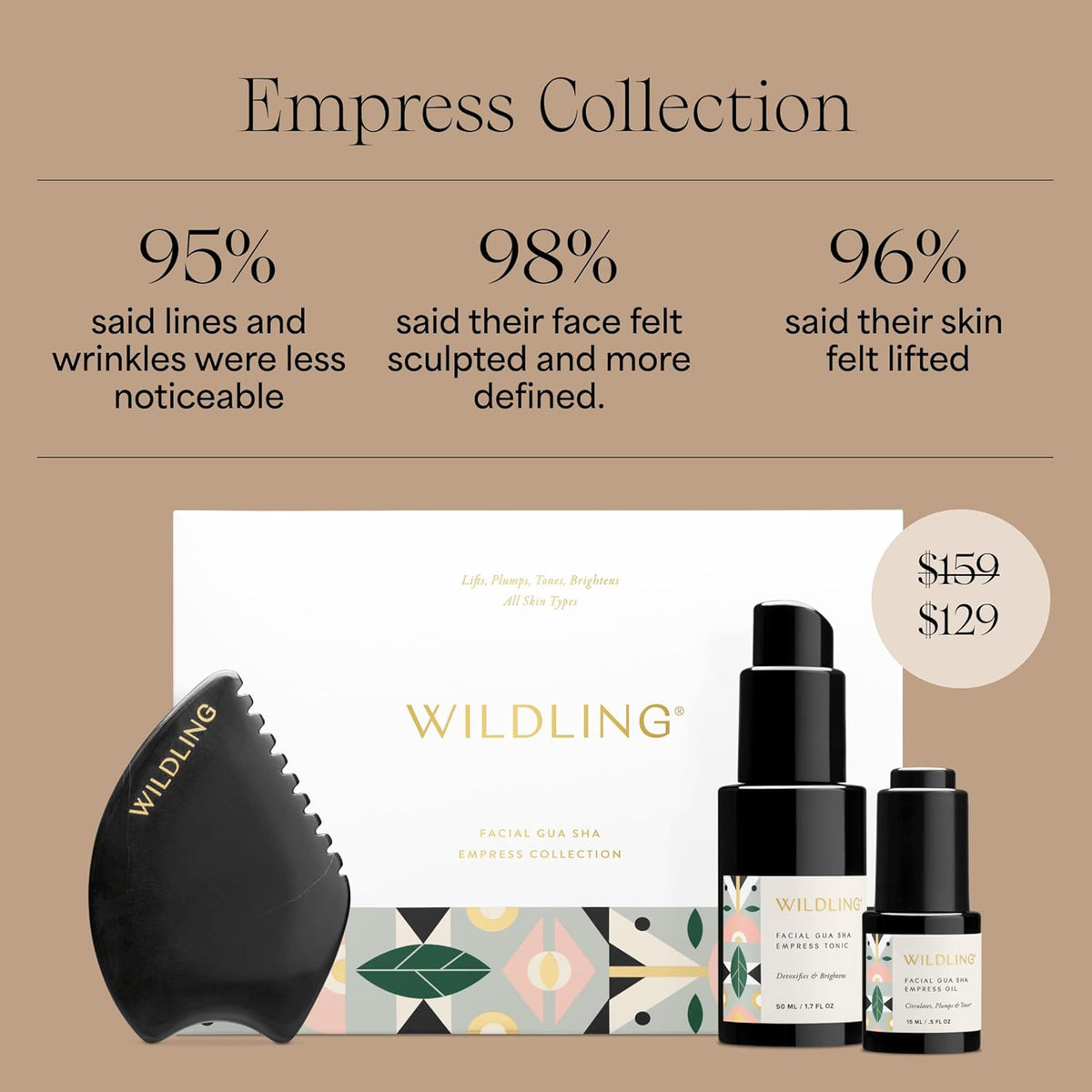 WILDLING Empress Facial Gua Sha Set I Facial Massage Tool + Facial Toner + Facial Oil to Lift