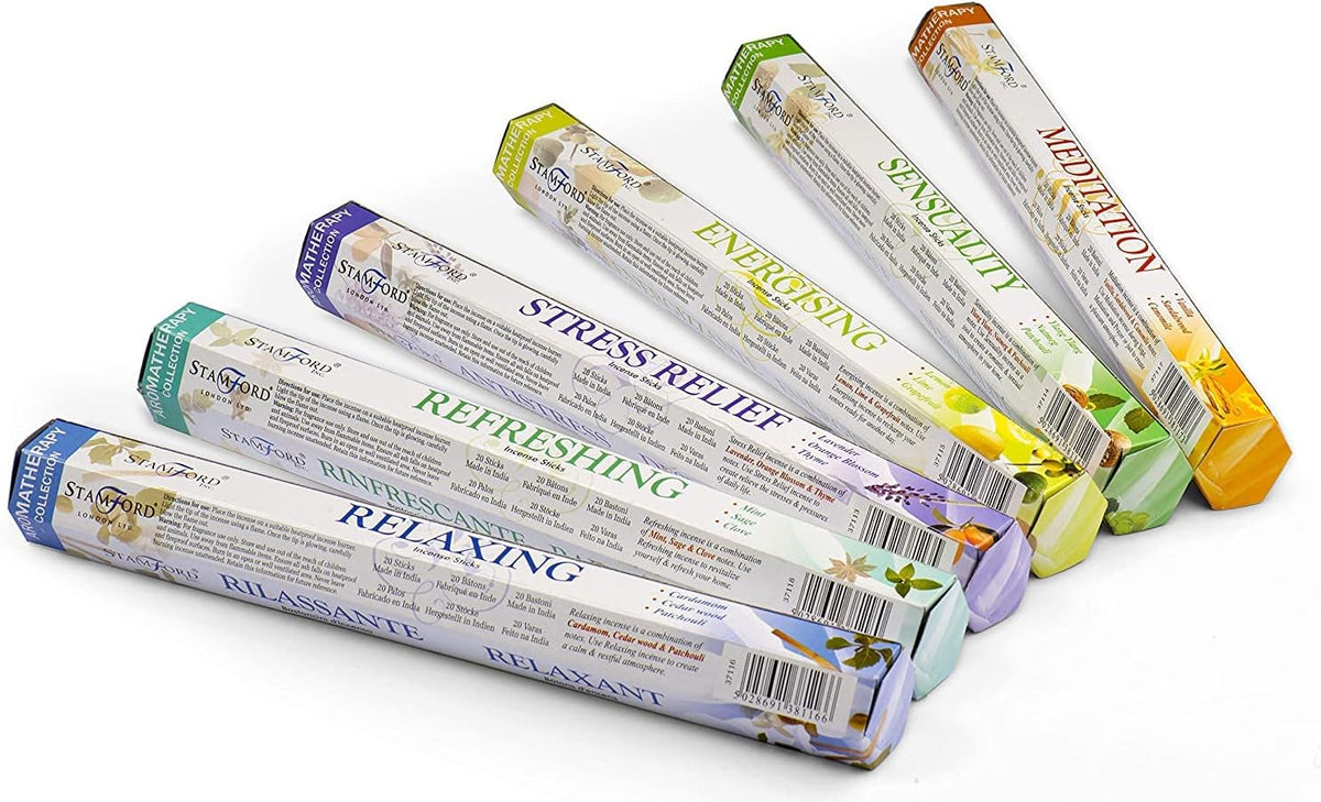 120 Sticks of Stamford Premium Aromatherapy Hex Range Incense Sticks - Relaxing, Stress Relief